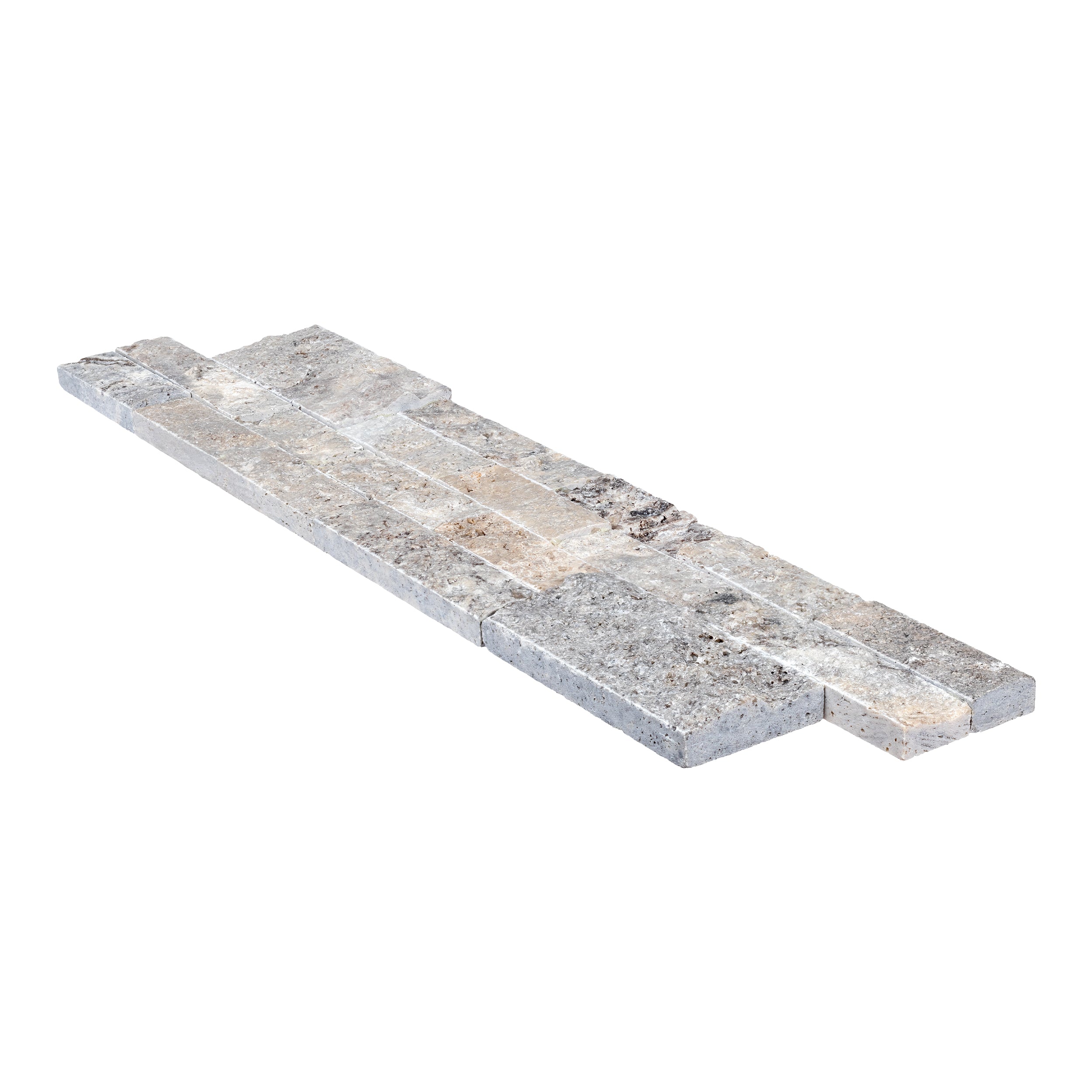 SILVER PREMIUM: Travertine Ledger Stone Flat Wall Panel (6"x24"x1/2"-1 1/4" | Rockface)