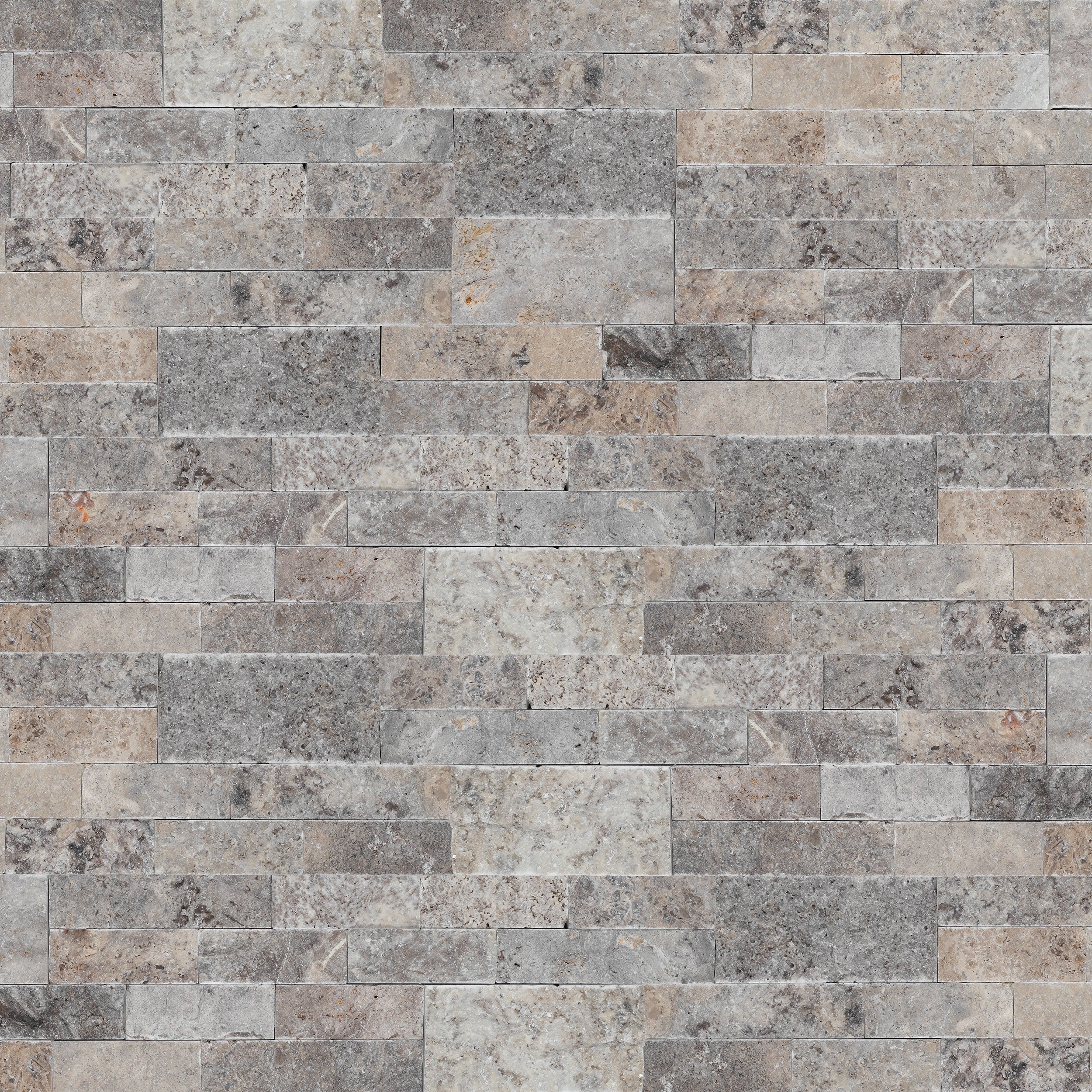 SILVER PREMIUM: Travertine Ledger Stone Flat Wall Panel (6"x24"x1/2"-1 1/4" | Rockface)