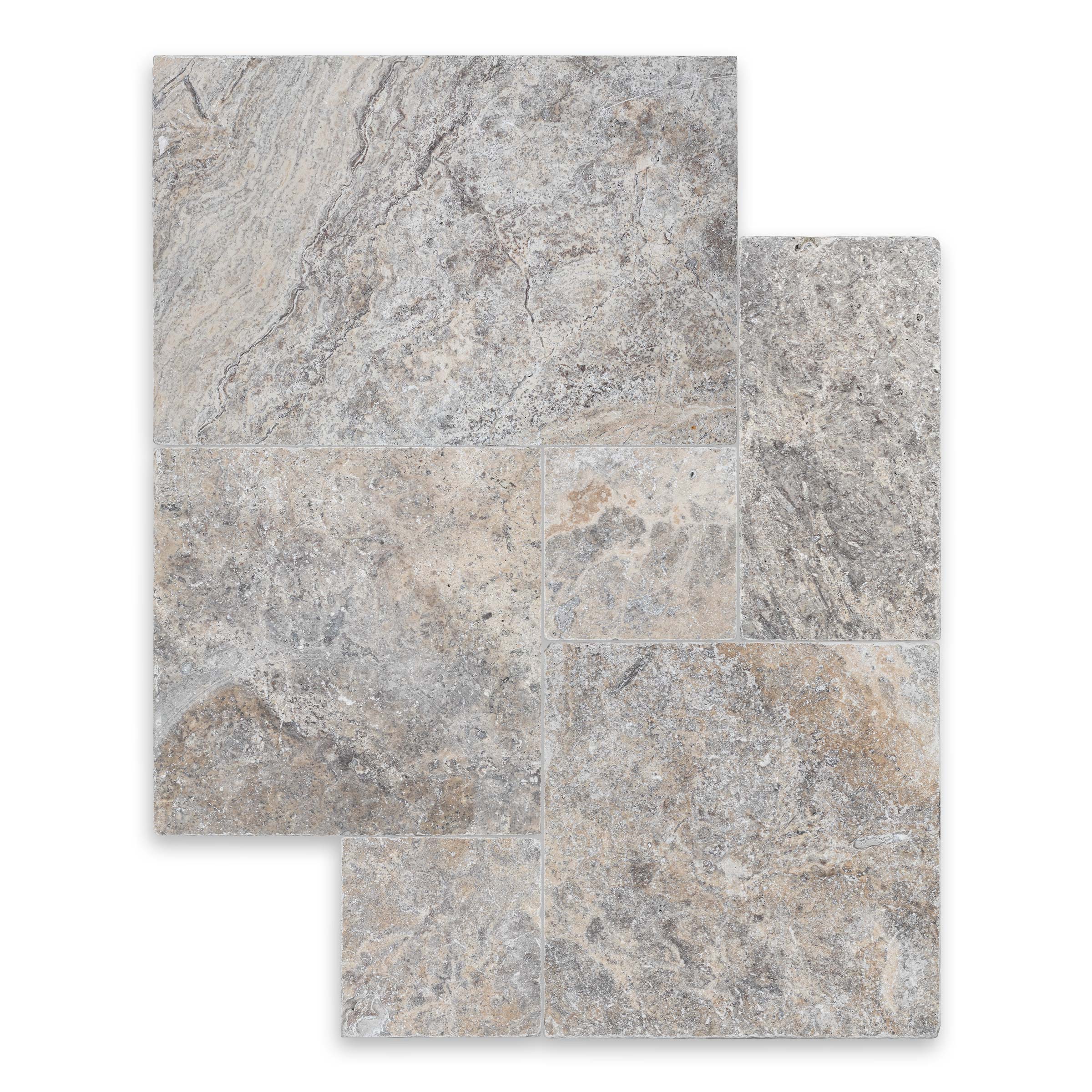 SILVER PREMIUM: Travertine Versailles Paving Tile Pattern (8 SQFT | Tumbled)