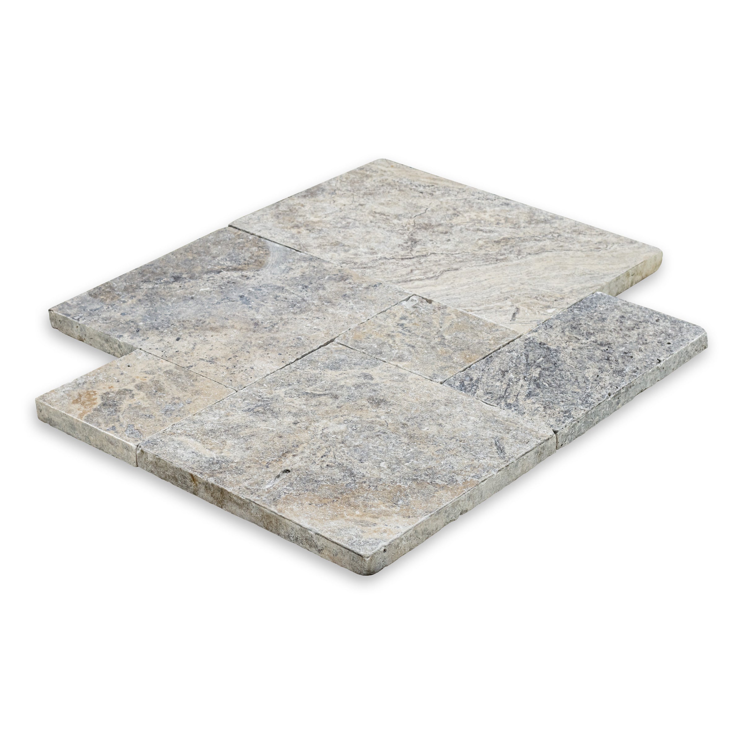 SILVER PREMIUM: Travertine Versailles Paving Tile Pattern (8 SQFT | Tumbled)