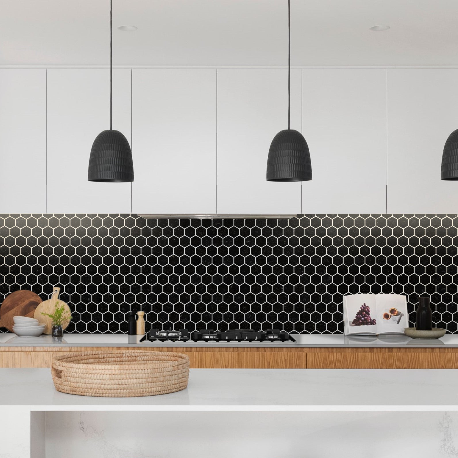 ABSOLUTE BLACK: Hexagonal Mosaic (10 3/4"×12 3/8"×3/8" | polished)