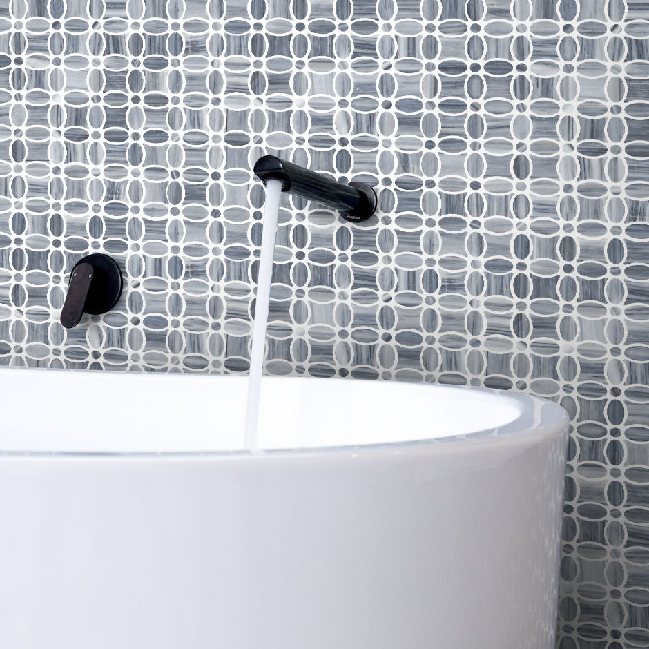 BARDIGLIO VEINCUT: Black Dot Flower Mosaic (11 5/8"×11 5/8"×3/8" | polished)