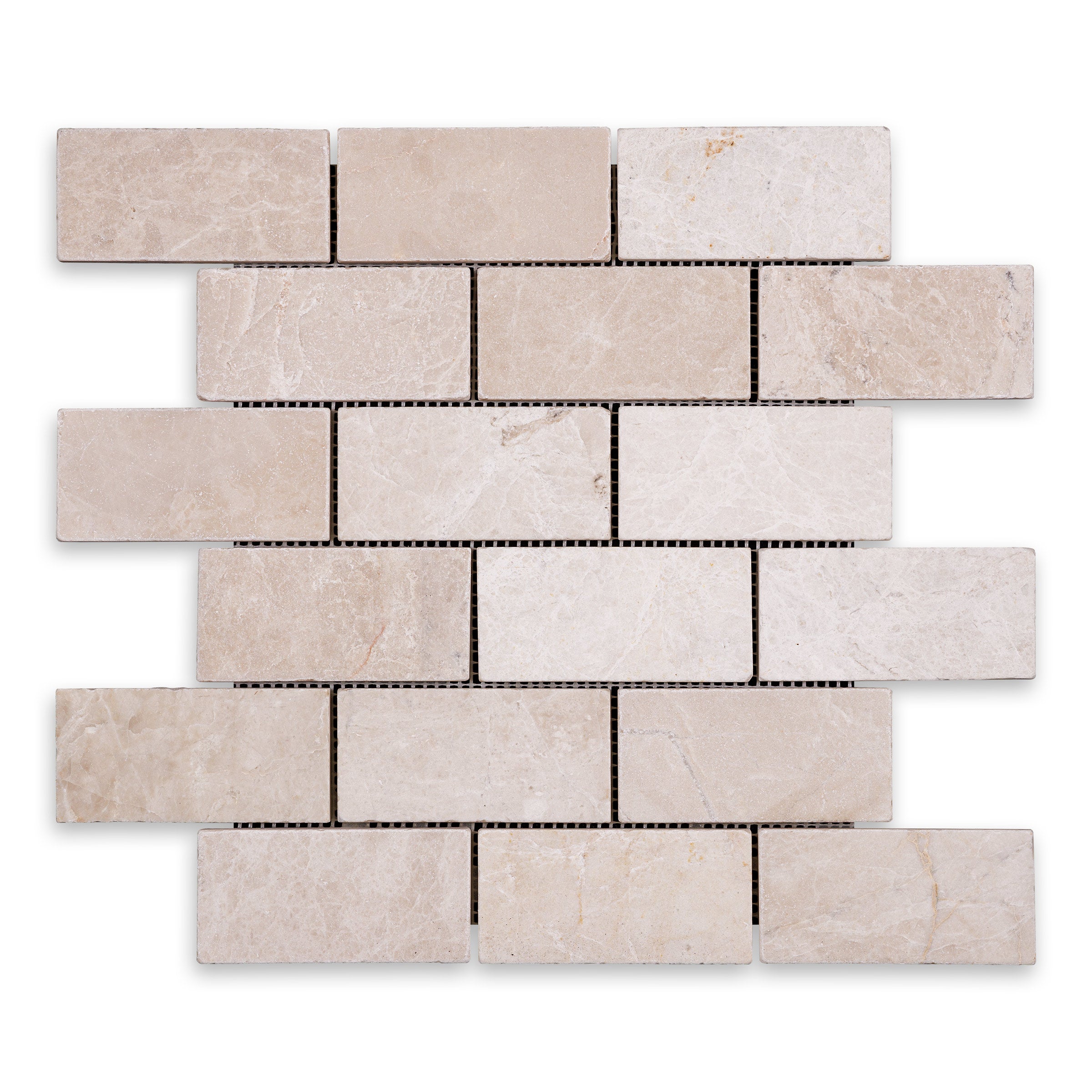 BOTTICINO TURKISH: 2" x 4" Brick Offset Mosaic (12"×12"×3/8" | tumbled)
