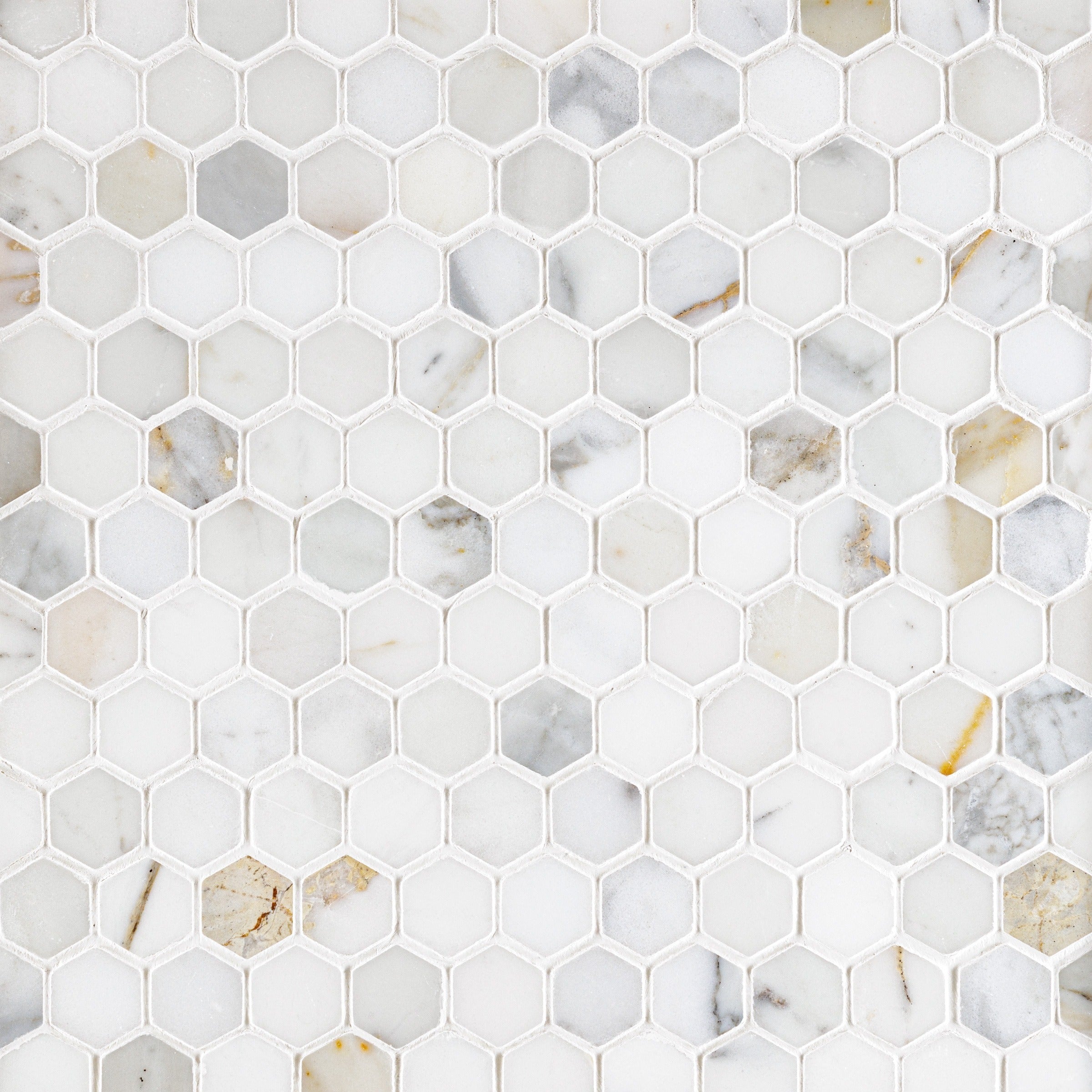 CALACATTA GOLD: Hexagonal Mosaic (11 1/4"×11 1/2"×3/8" | honed)