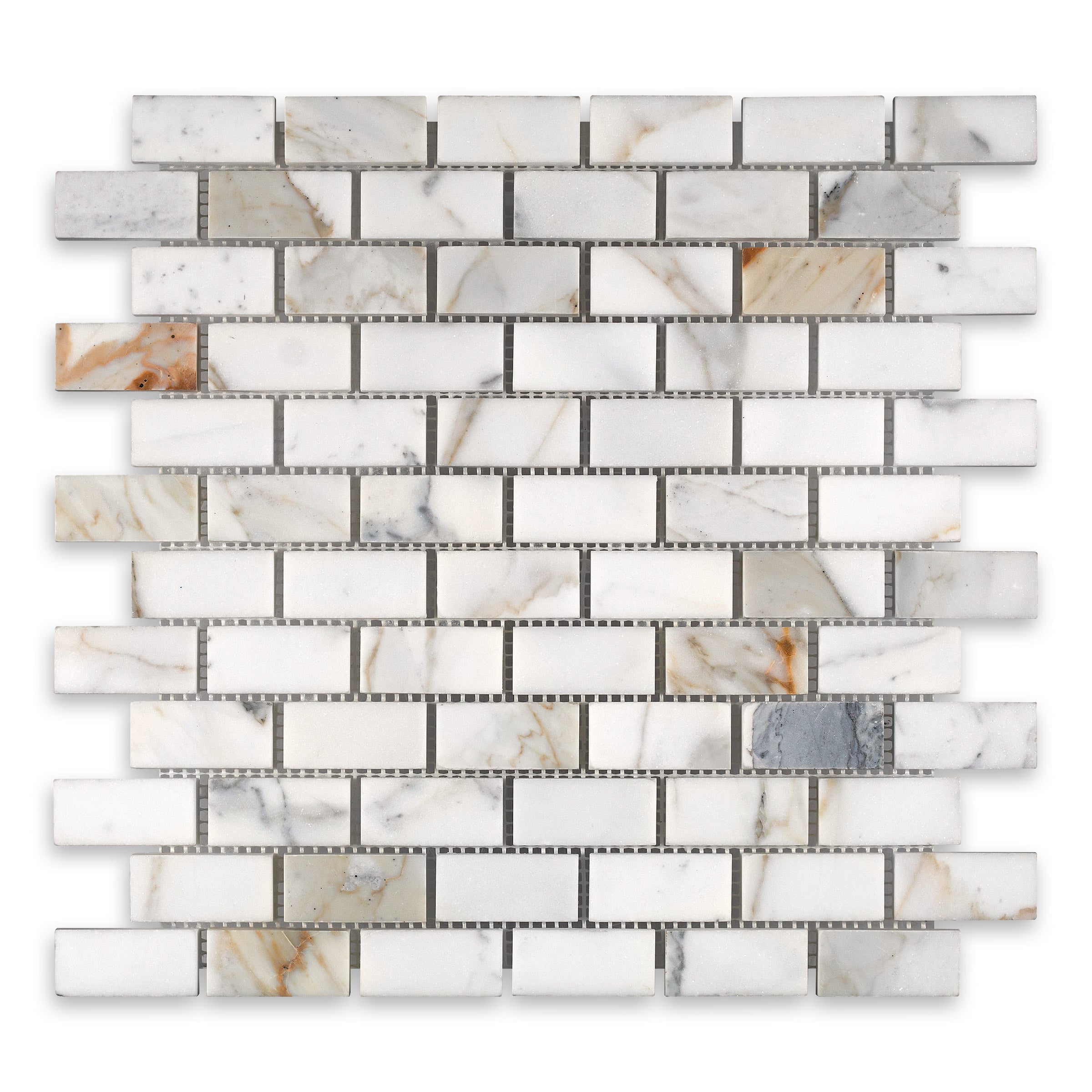 CALACATTA GOLD: 1" x 2" Brick Offset Mosaic (12"×12"×3/8" | polished)