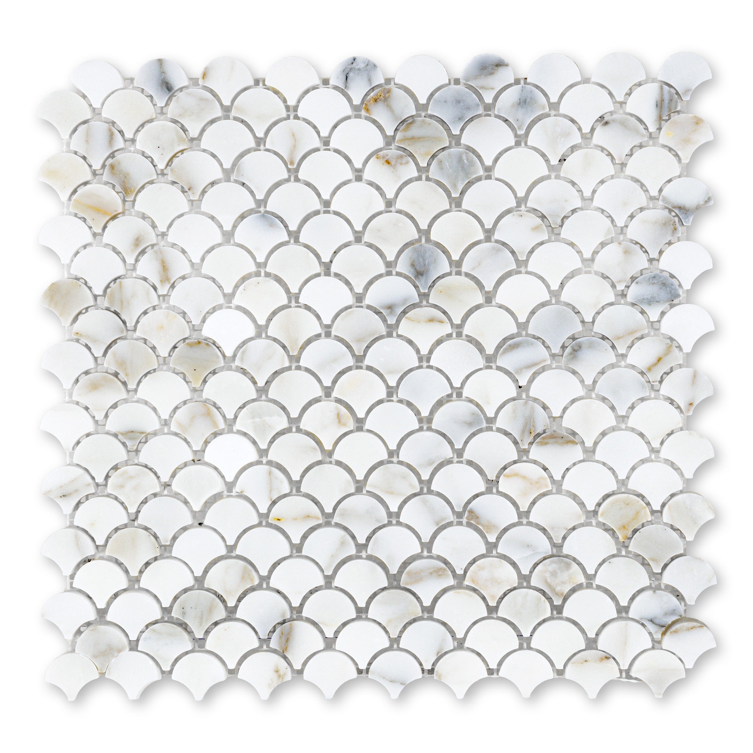 CALACATTA GOLD: Fish Scale Mosaic (11"×11 5/8"×3/8" | honed)