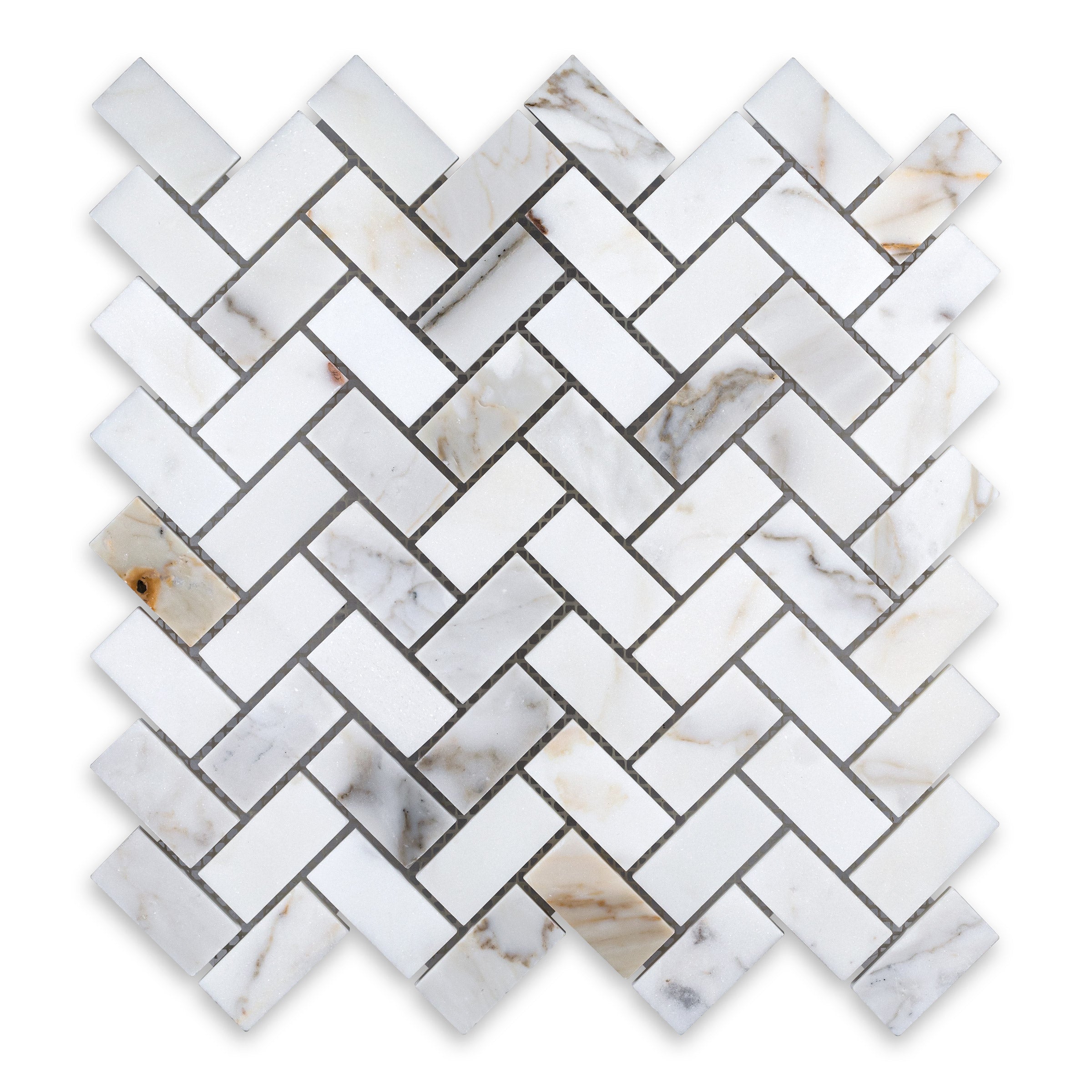 CALACATTA GOLD: 1" x 2" Herringbone Mosaic (11 1/4"×11 1/2"×3/8" | polished)