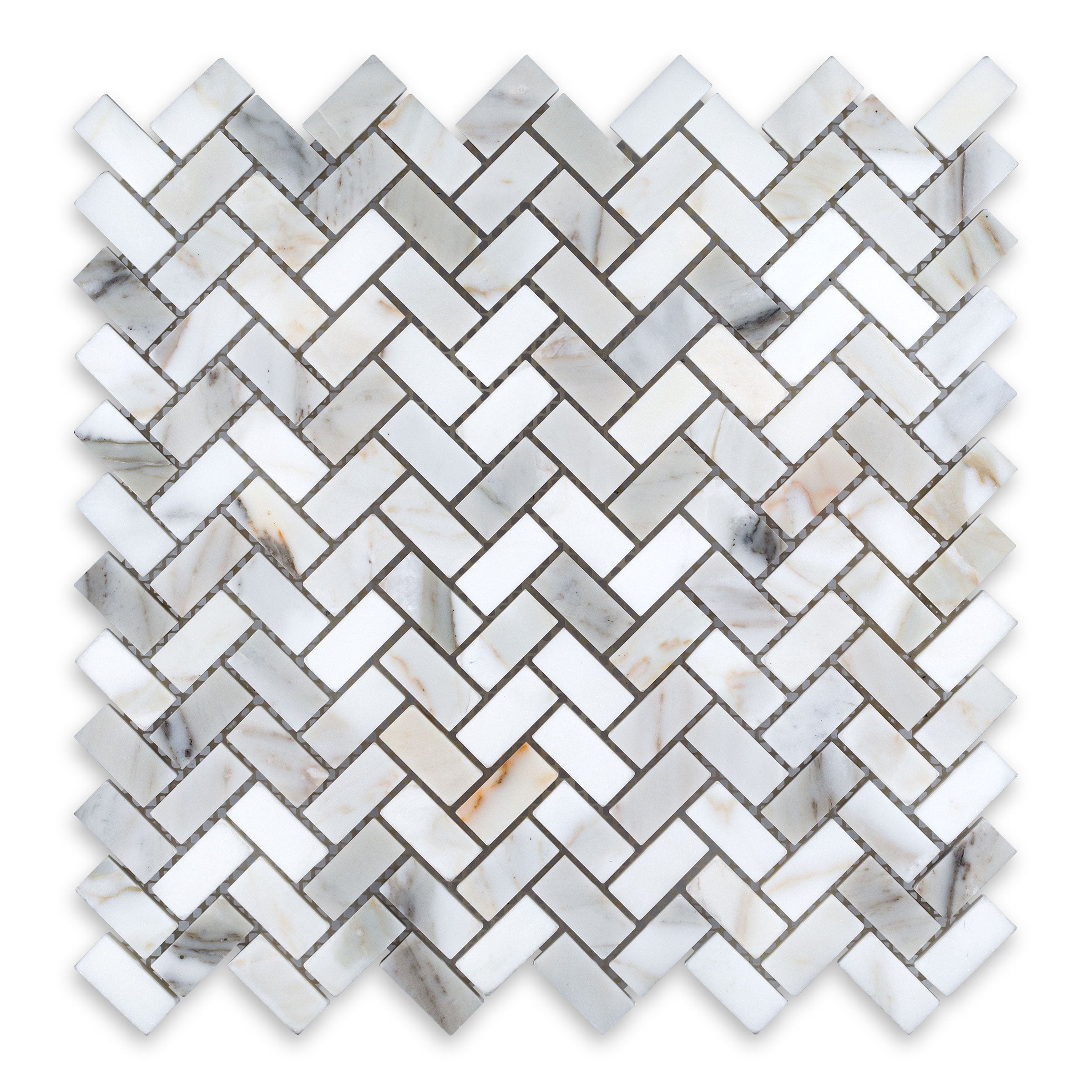 CALACATTA GOLD: 5" x 8" Herringbone Mosaic (11 3/8"×11 3/8"×3/8" | polished)