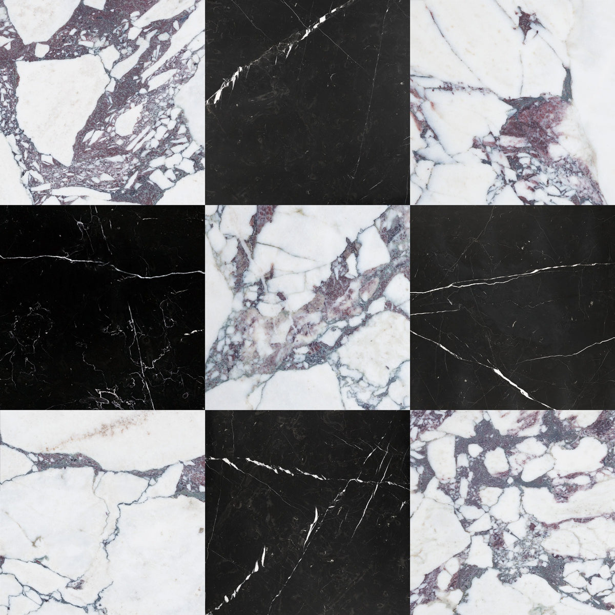 Nsr Calacatta Viola & Negro Marquina Checkerboard tile — available at Surface Group