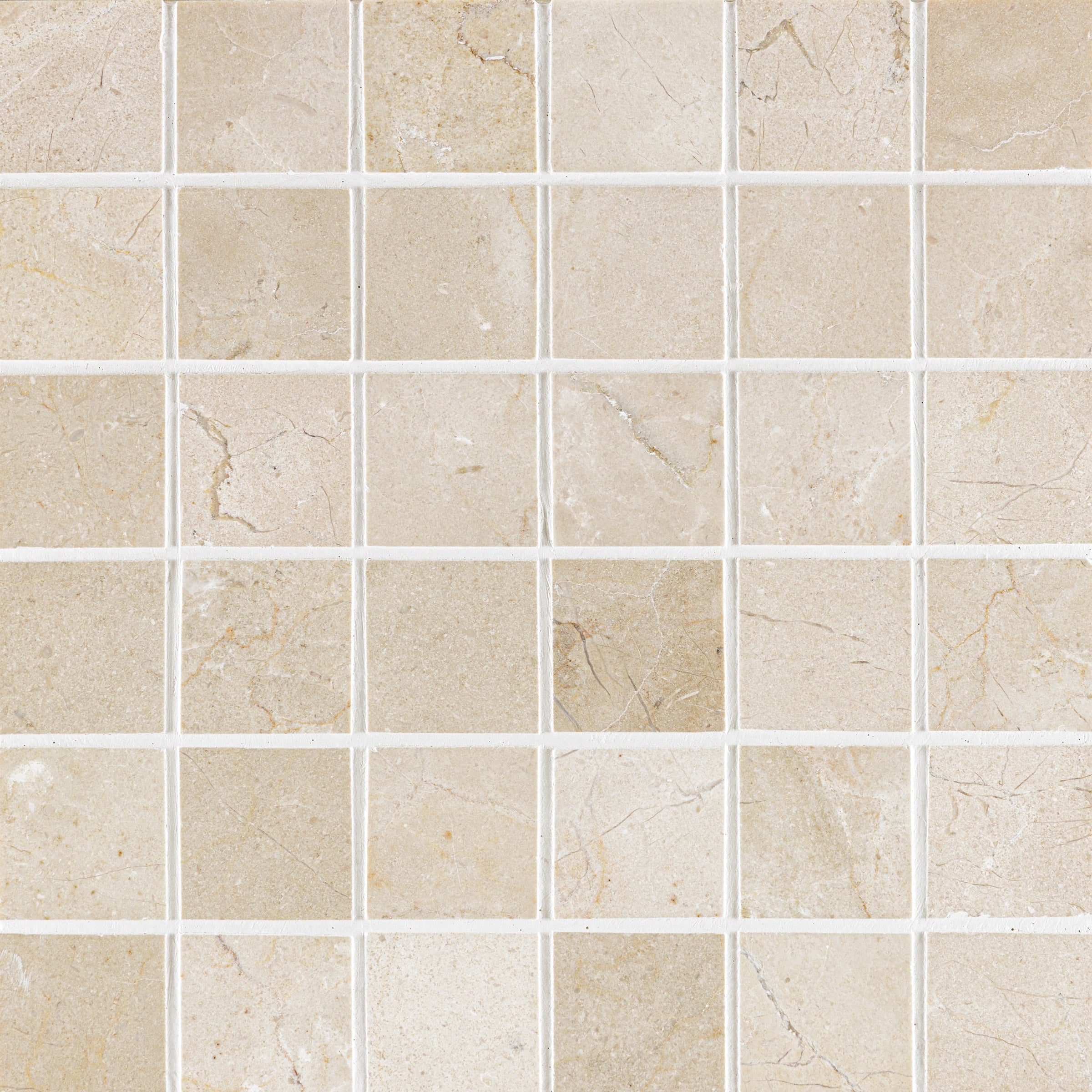 CREMA MARFIL SELECT: 2" Straight Stack Mosaic (12"×12"×3/8" | tumbled)