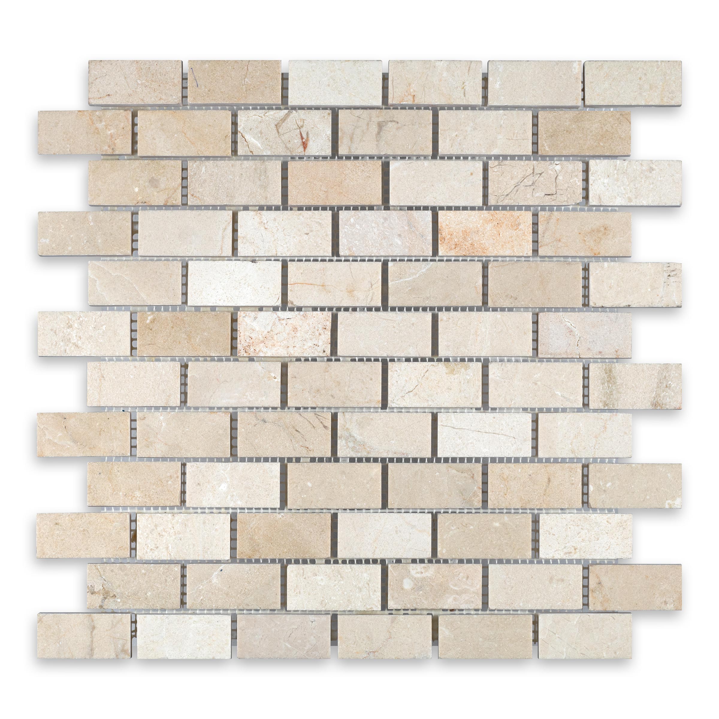 CREMA MARFIL: 1" x 2" Brick Offset Mosaic (12"×12"×3/8" | polished)