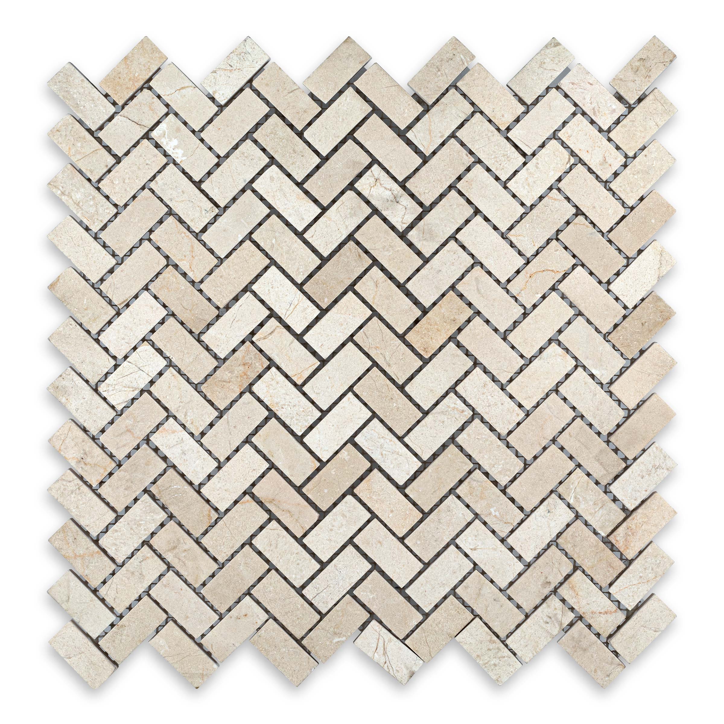 CREMA MARFIL: 5" x 8" Herringbone Mosaic (11 3/8"×11 3/8"×3/8" | honed)
