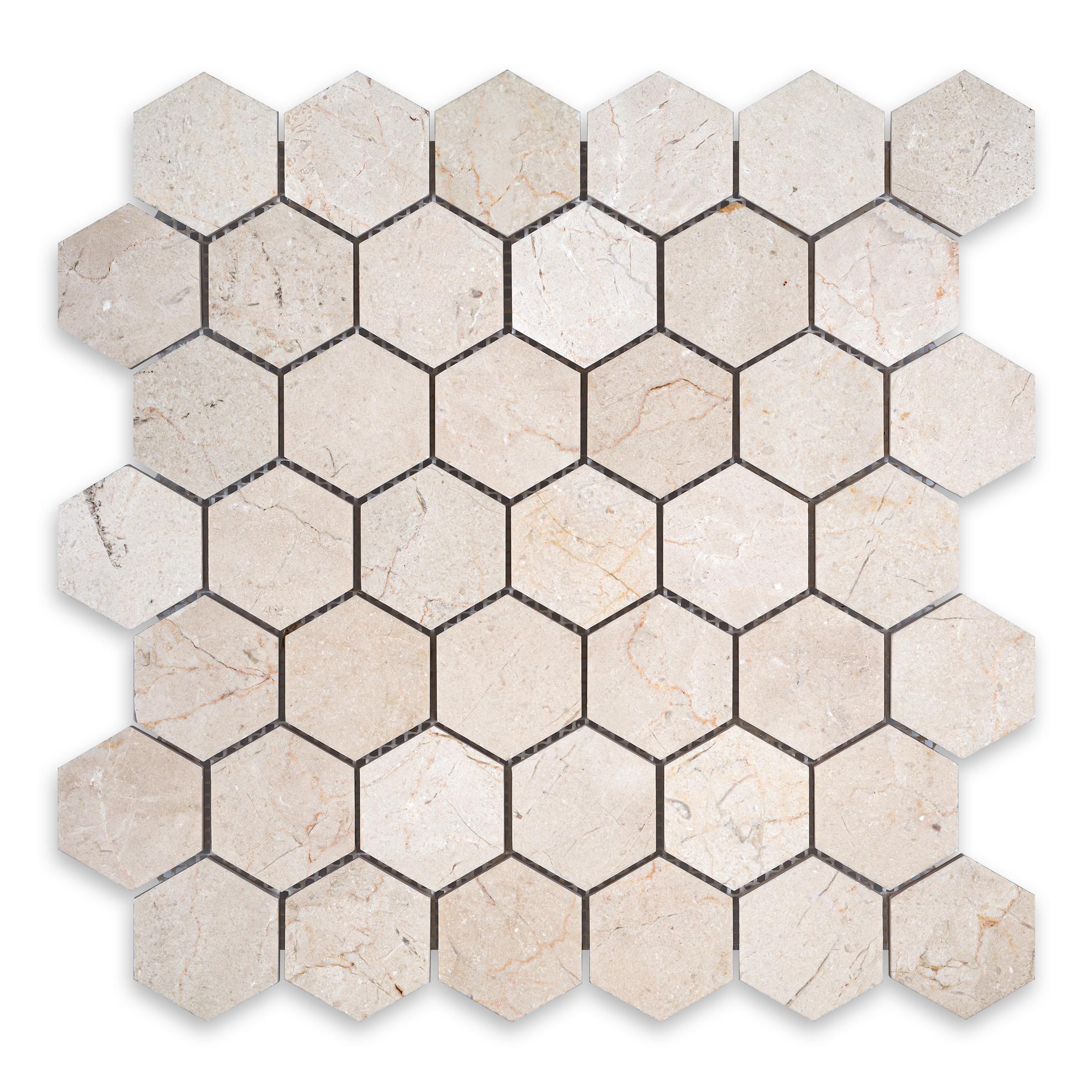 CREMA MARFIL: Hexagonal Mosaic (11 3/4"×12"×3/8" | polished)
