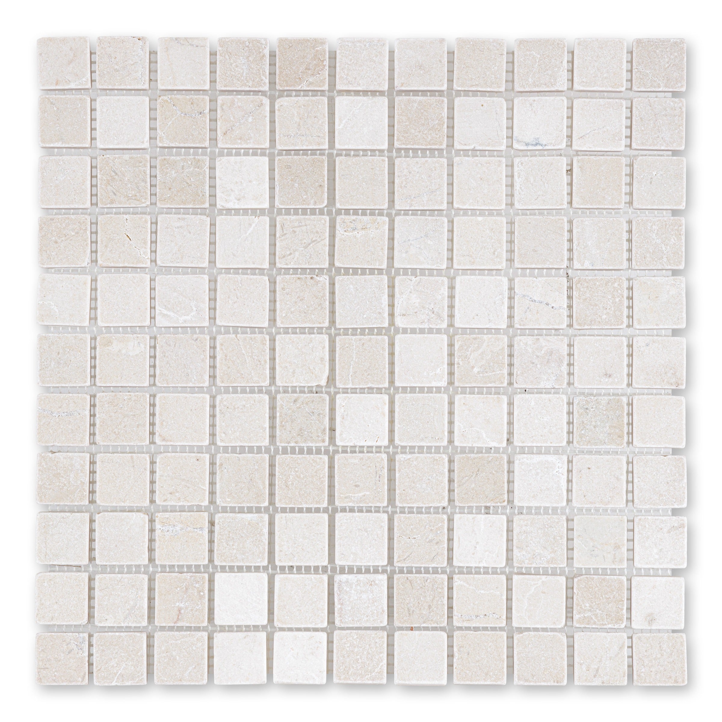 CREMA MARFIL: 1" Straight Stack Mosaic (12"×12"×3/8" | tumbled)