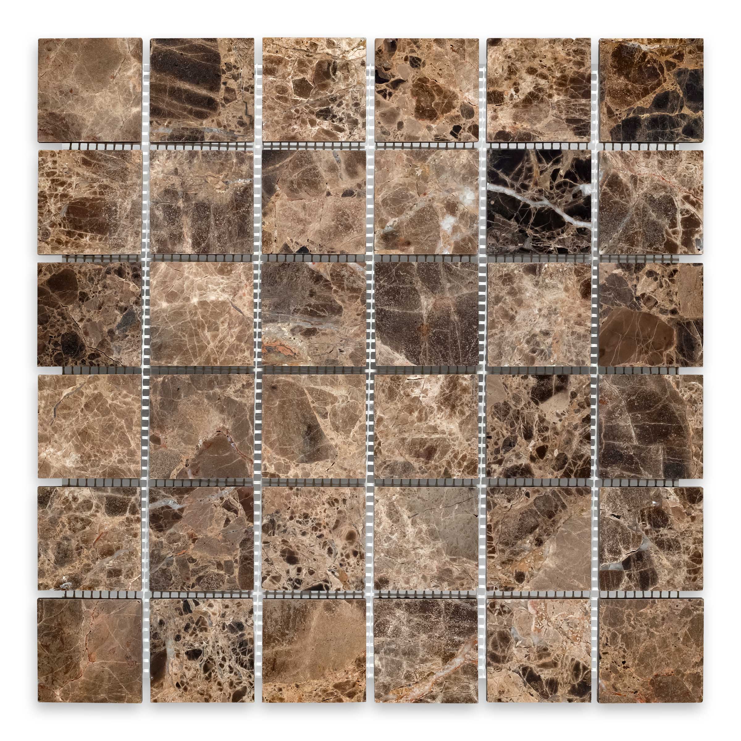 EMPERADOR DARK: 2" Straight Stack Mosaic (12"×12"×3/8" | honed)