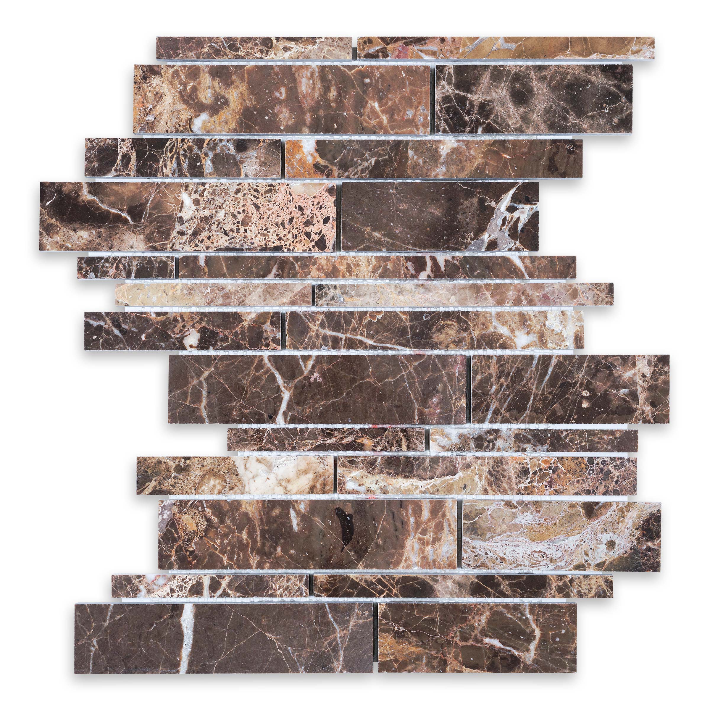 EMPERADOR DARK: Random Strip Mosaic (10"×12 5/8"×3/8" | polished)
