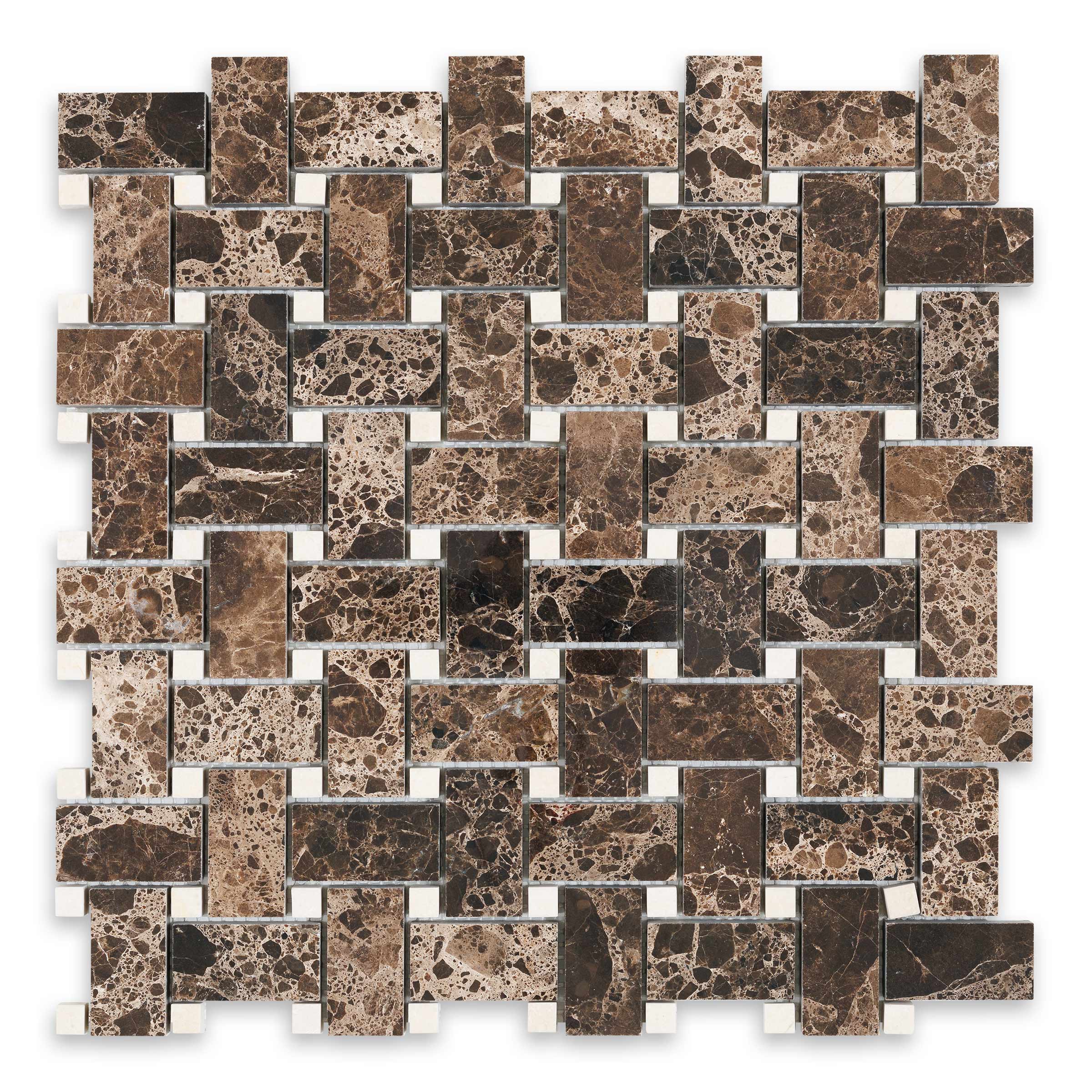 EMPERADOR DARK: Basketweave Mosaic (12"×12"×3/8" | polished)