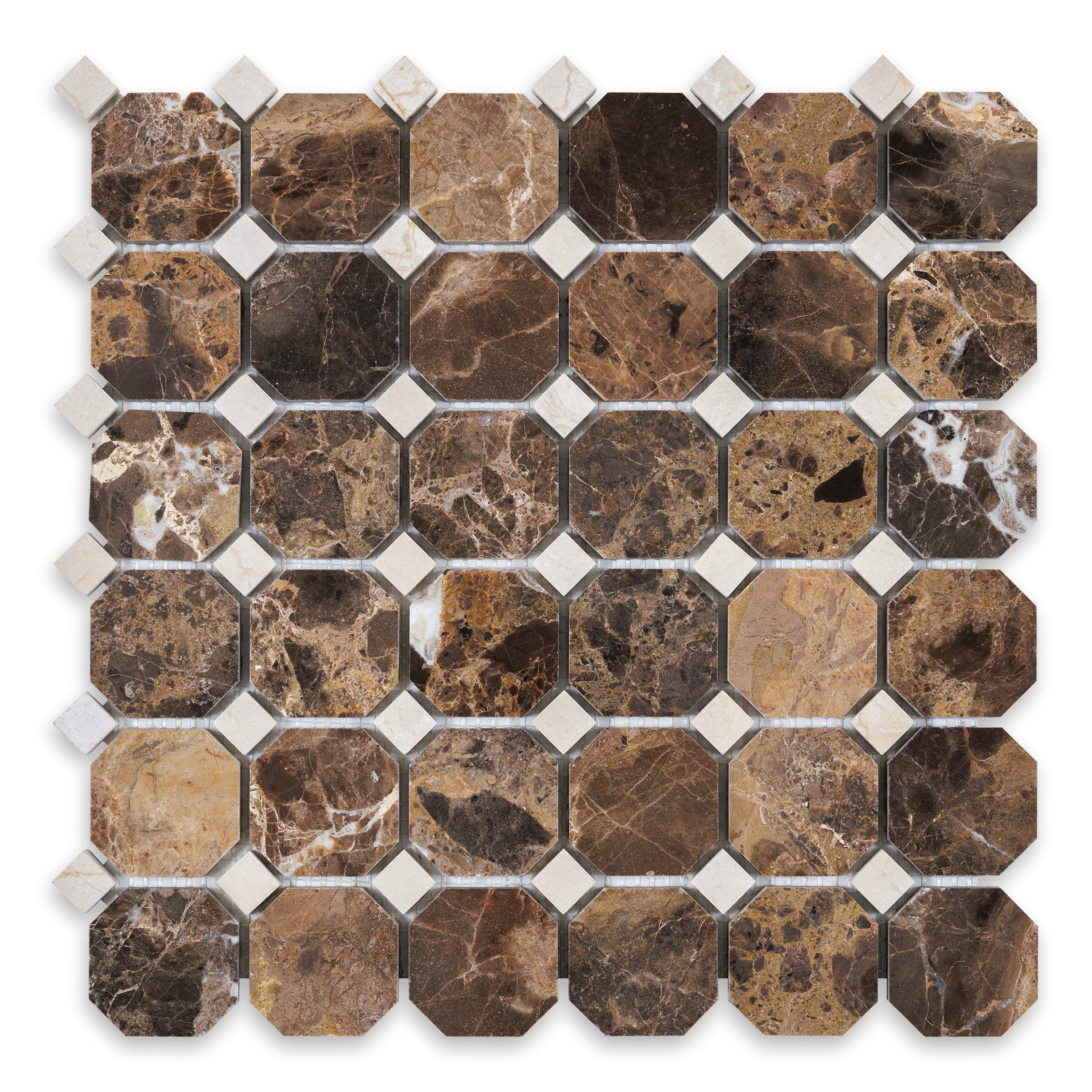 EMPERADOR DARK: 5/8" Octagon Mosaic (12"×12"×3/8" | polished)