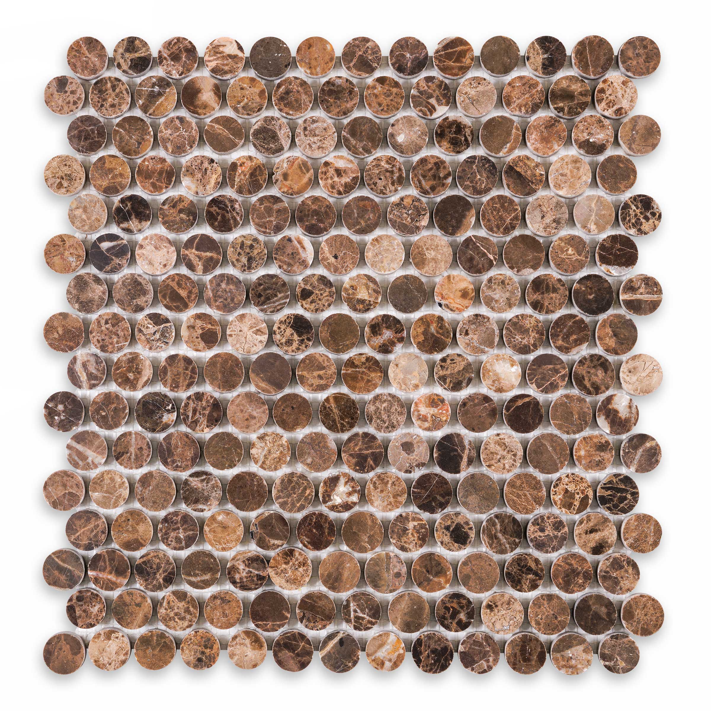 EMPERADOR DARK: Penny Round Mosaic (11 1/4"×11 7/8"×3/8" | polished)