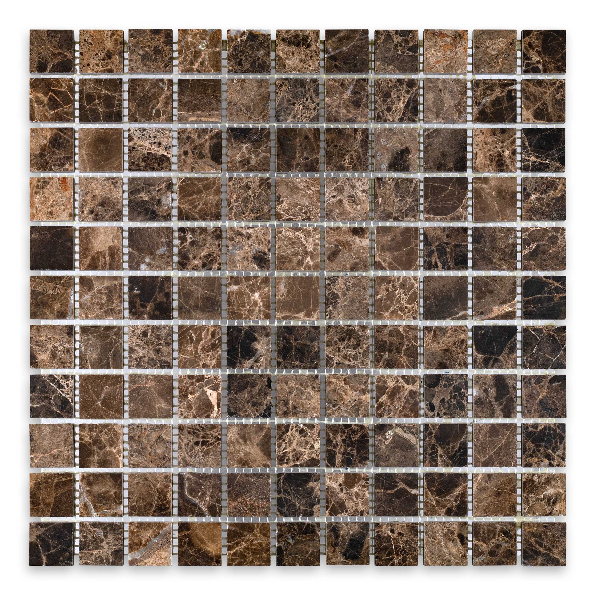 EMPERADOR DARK: 1" Straight Stack Mosaic (12"×12"×3/8" | polished)