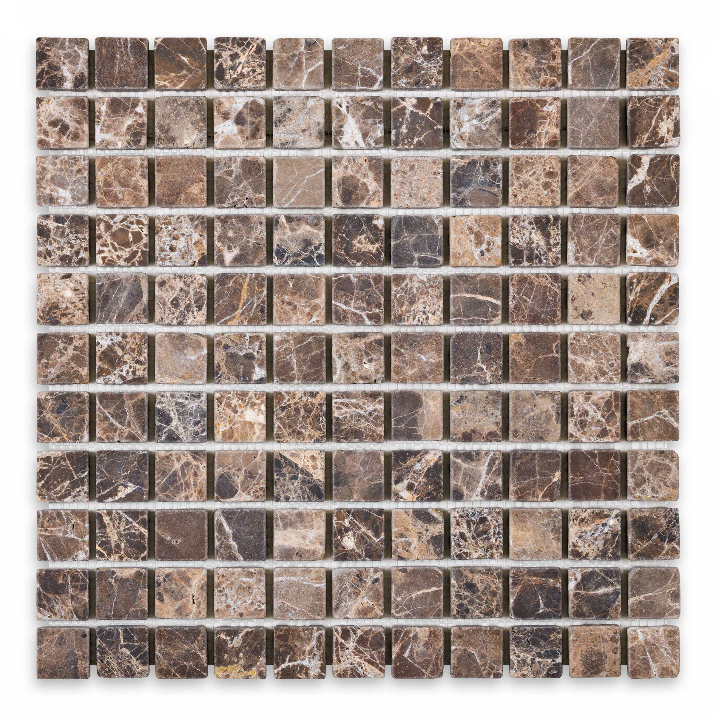 EMPERADOR DARK: 1" Straight Stack Mosaic (12"×12"×3/8" | tumbled)