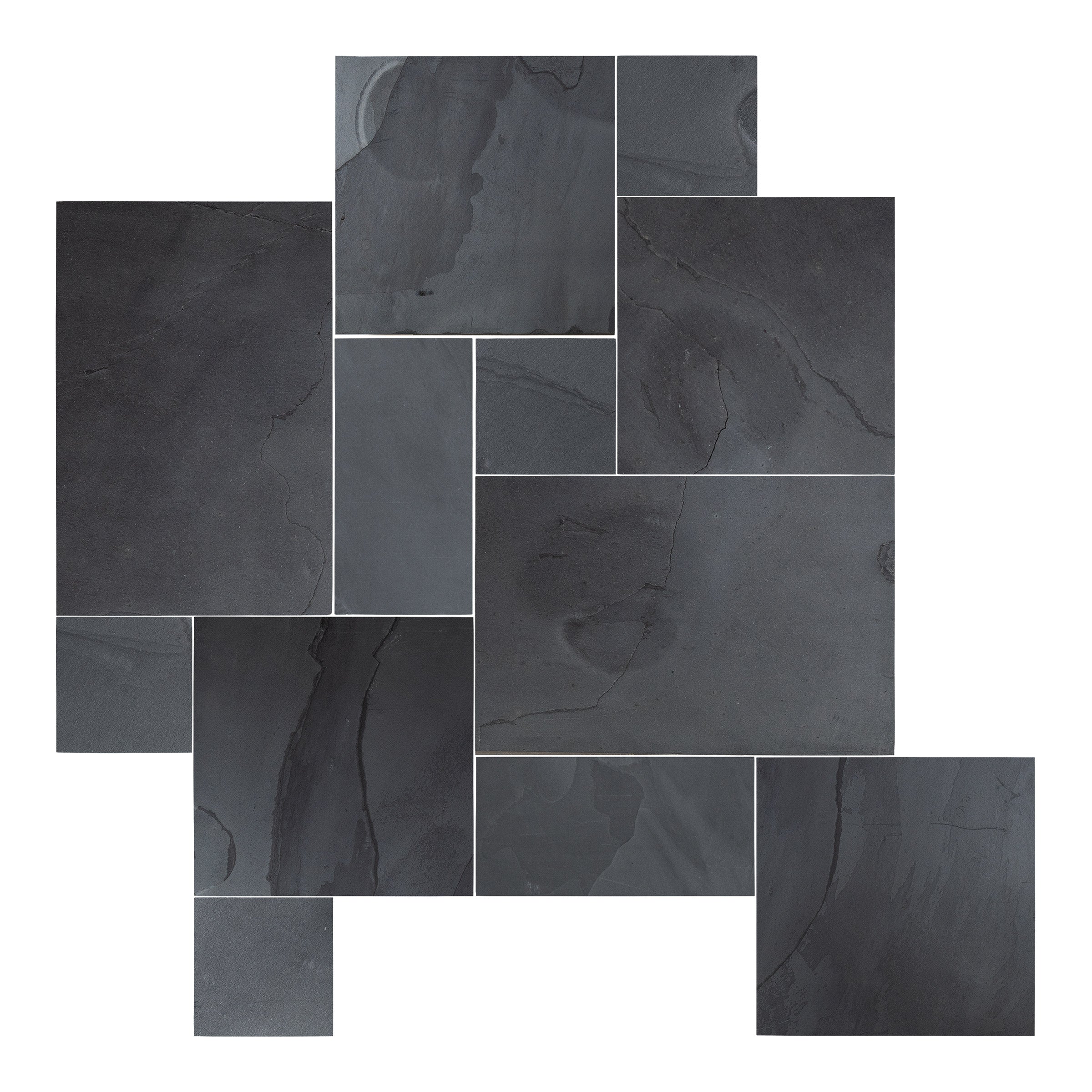 BLACK SLATE: Versailles Pattern Field Tile (16"×16"×1/2" | natural cleft)