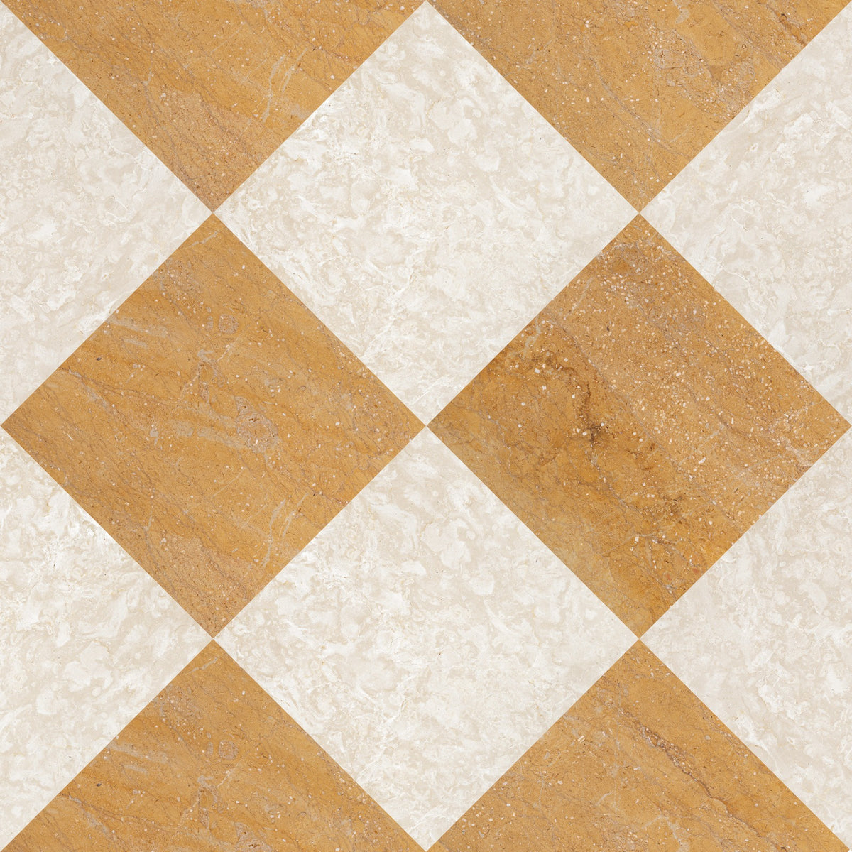 Nsr Giallo Reale & Botticino Fiorito Checkerboard tile pattern swatch — available at Surface Group