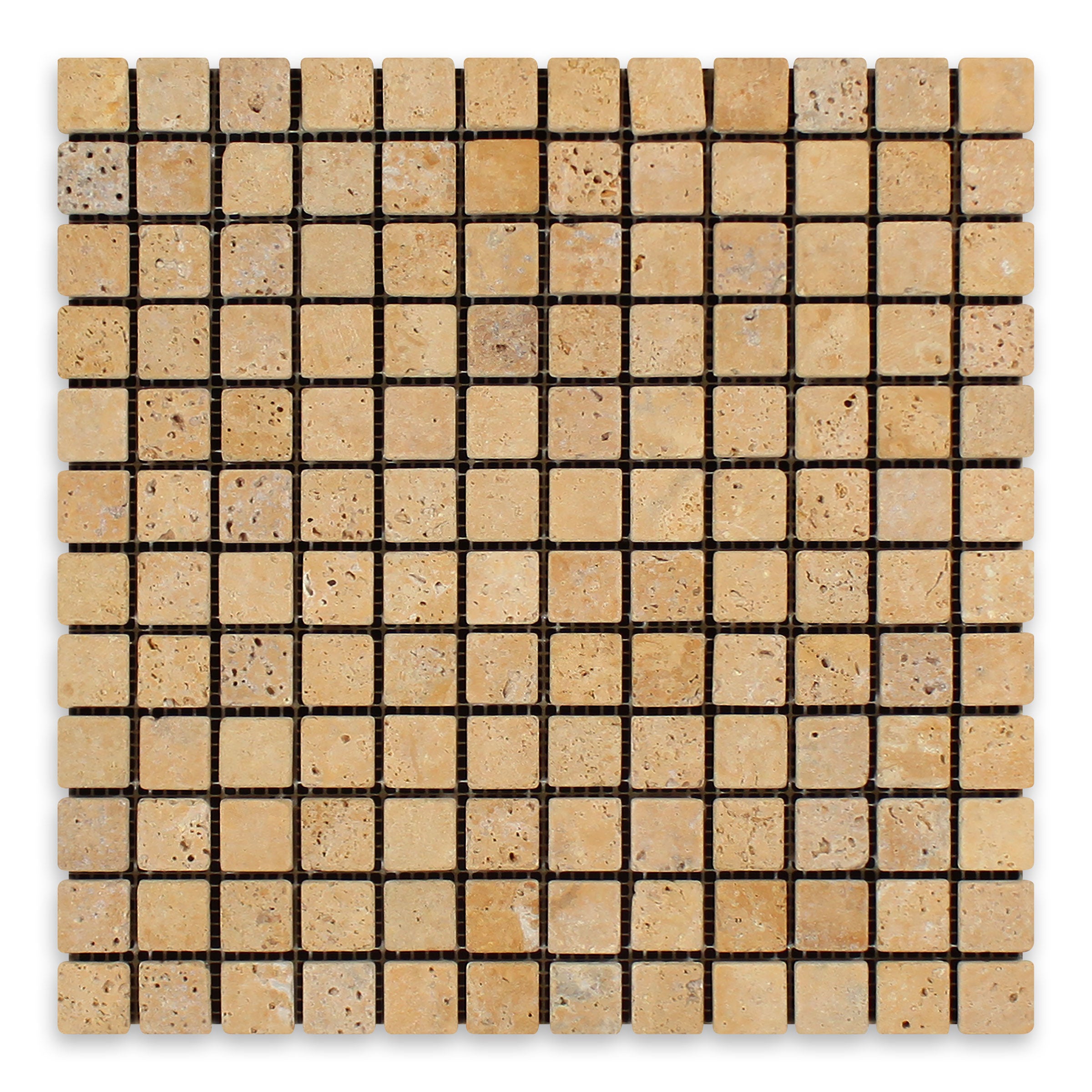 GOLDEN SIENNA: 1" Straight Stack Mosaic (12"×12"×3/8" | tumbled)