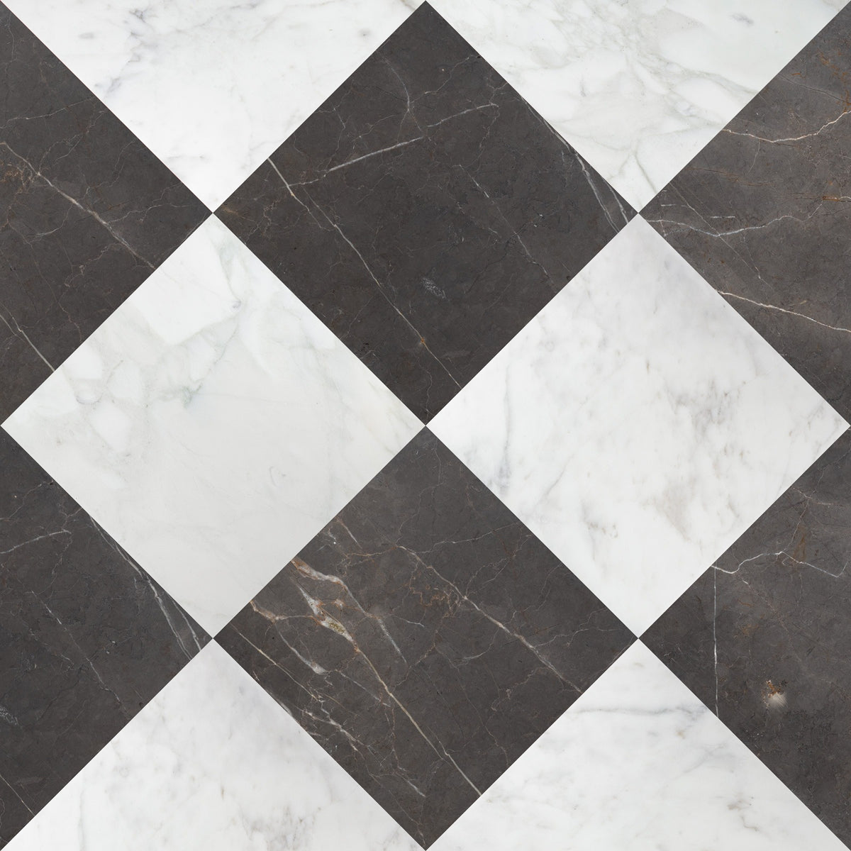 Nsr Graphite & Calacatta Caldia Checkerboard tile pattern swatch — available at Surface Group