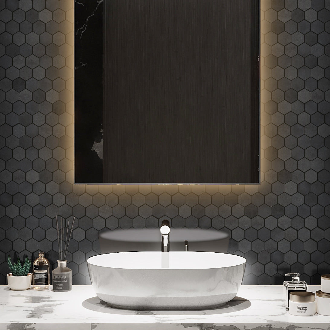 BLACK BASALT: Hexagonal Mosaic (11 3/4"×12"×3/8" | honed)
