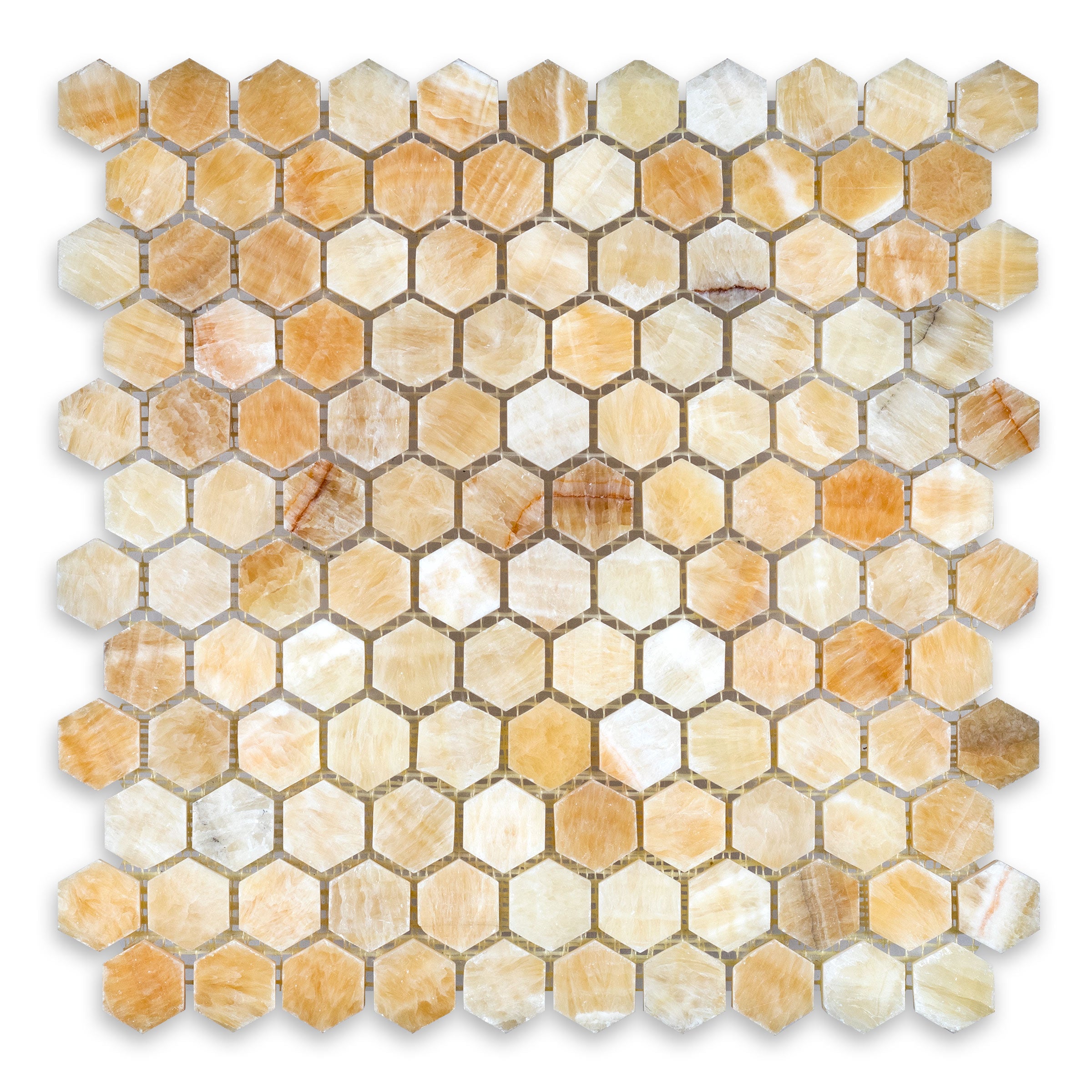 HONEY ONYX: Hexagonal Mosaic (11 1/4"×11 1/2"×3/8" | polished)