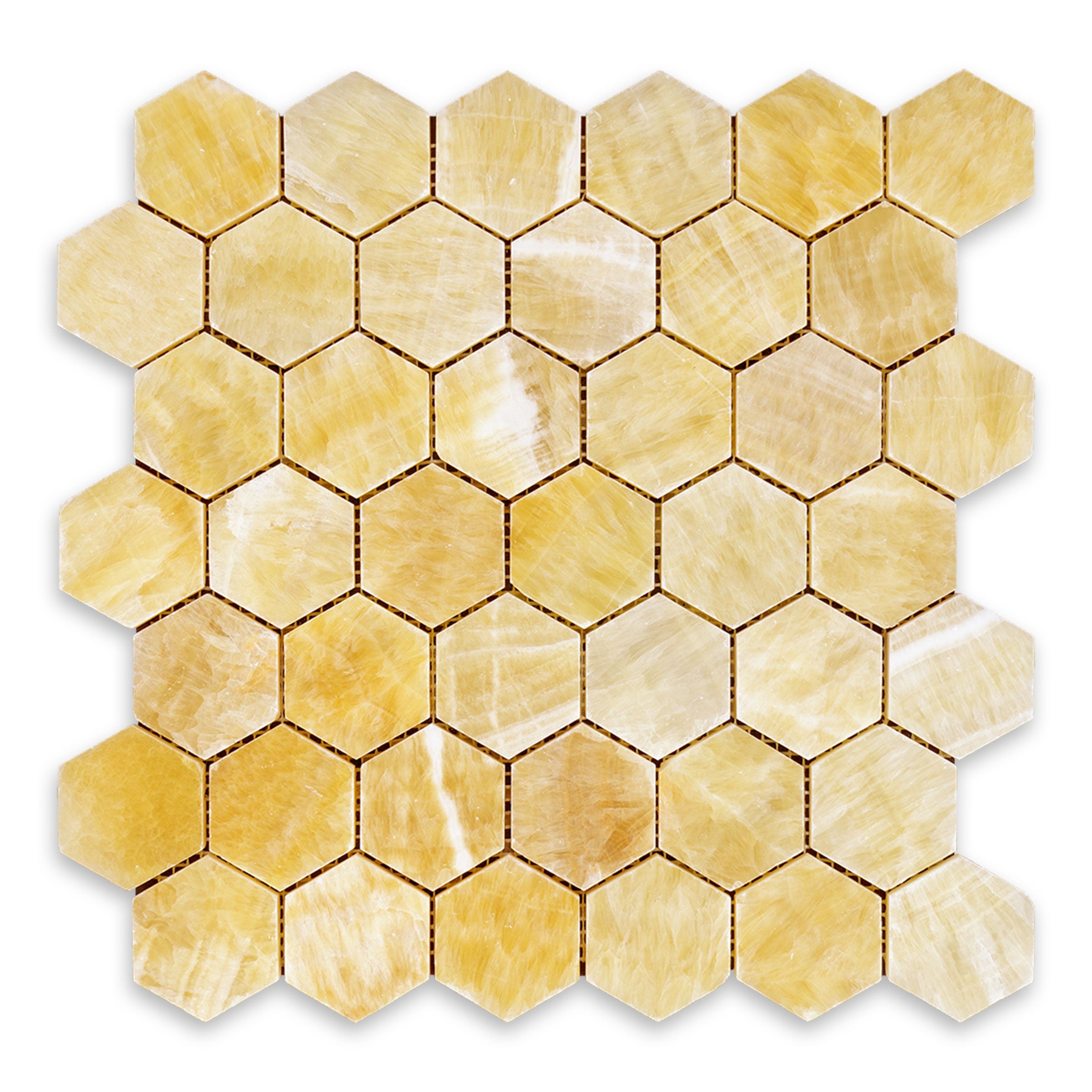 HONEY ONYX: Hexagonal Mosaic (11 3/4"×12"×3/8" | polished)