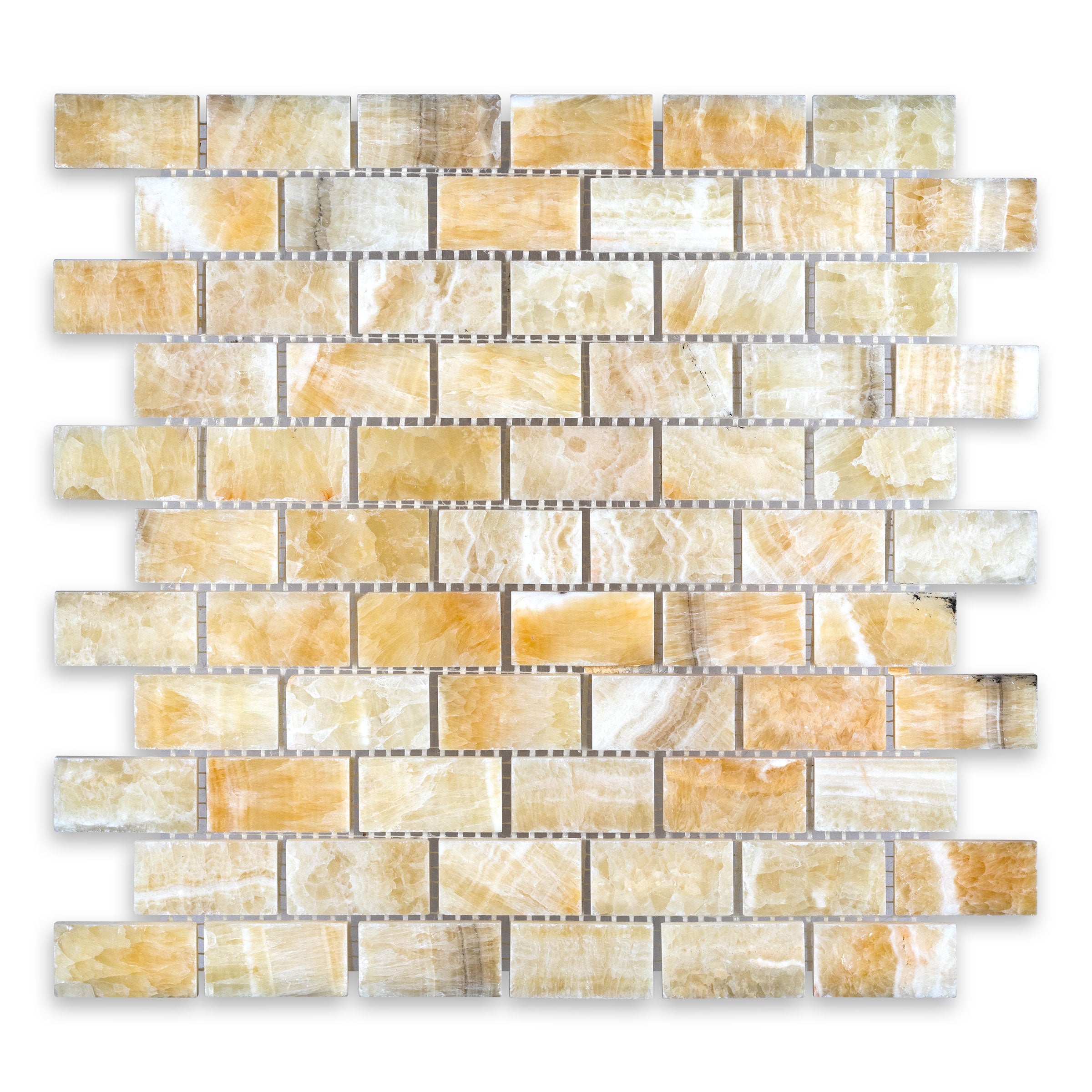 HONEY ONYX: 1" x 2" Brick Offset Mosaic (12"×12"×3/8" | polished)