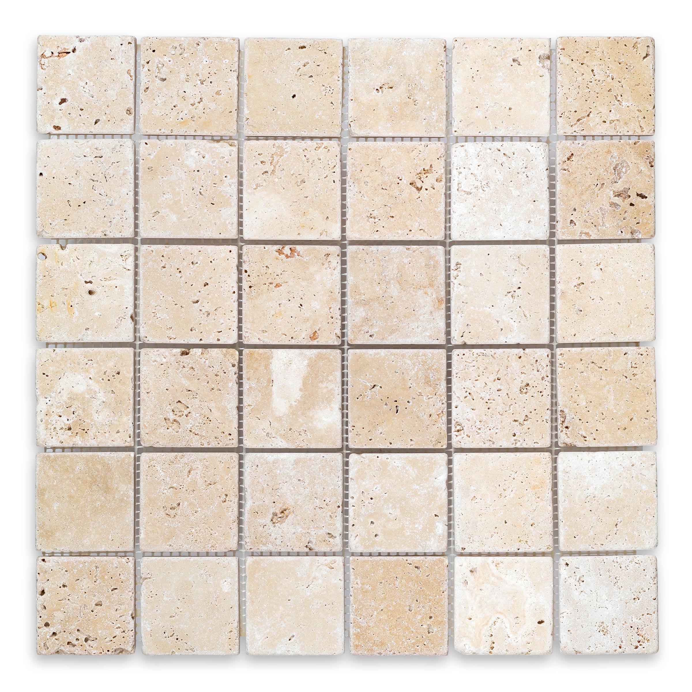 IVORY PREMIUM: 2" Straight Stack Mosaic (12"×12"×3/8" | tumbled)