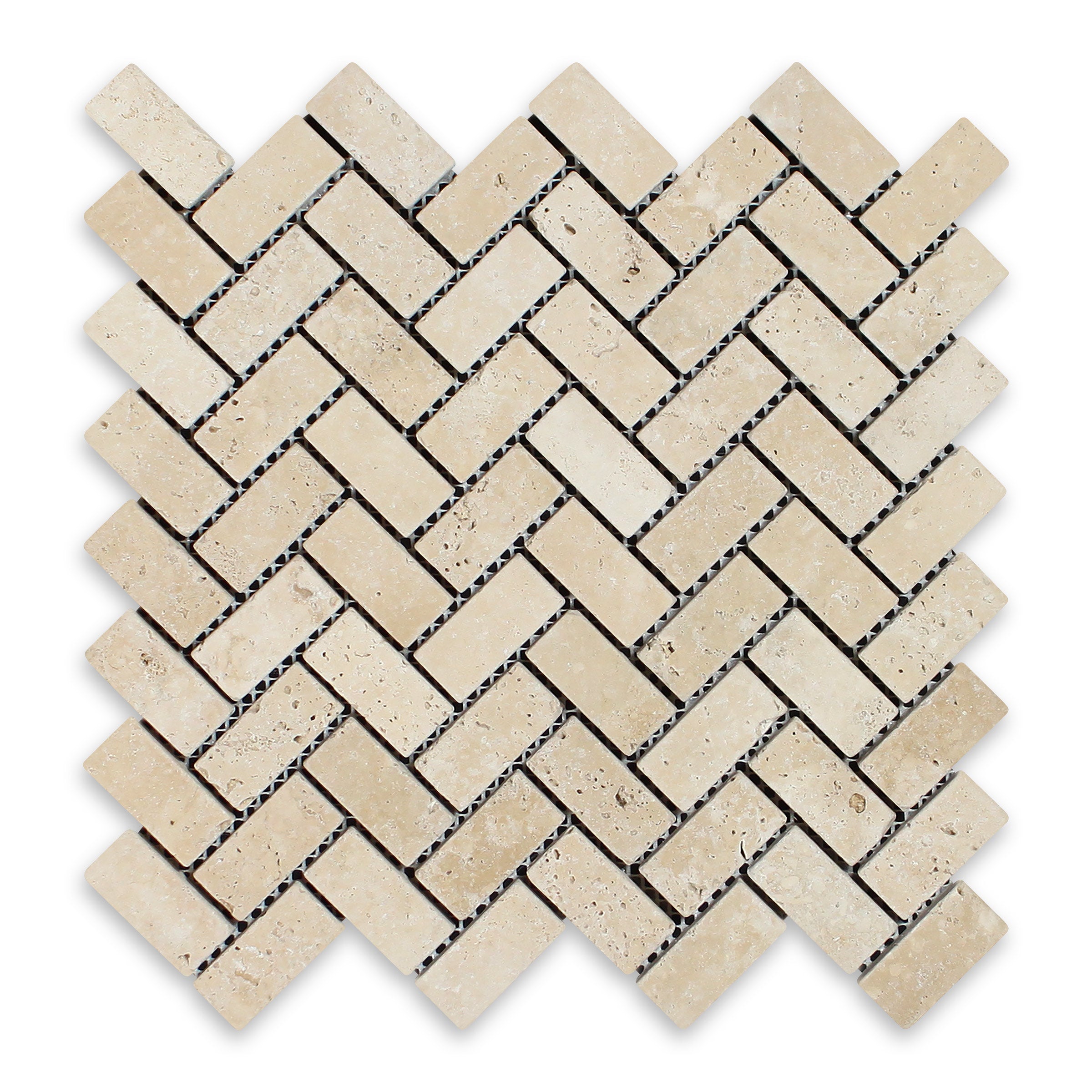 IVORY PREMIUM: 1" x 2" Herringbone Mosaic (11"×12 1/4"×3/8" | tumbled)