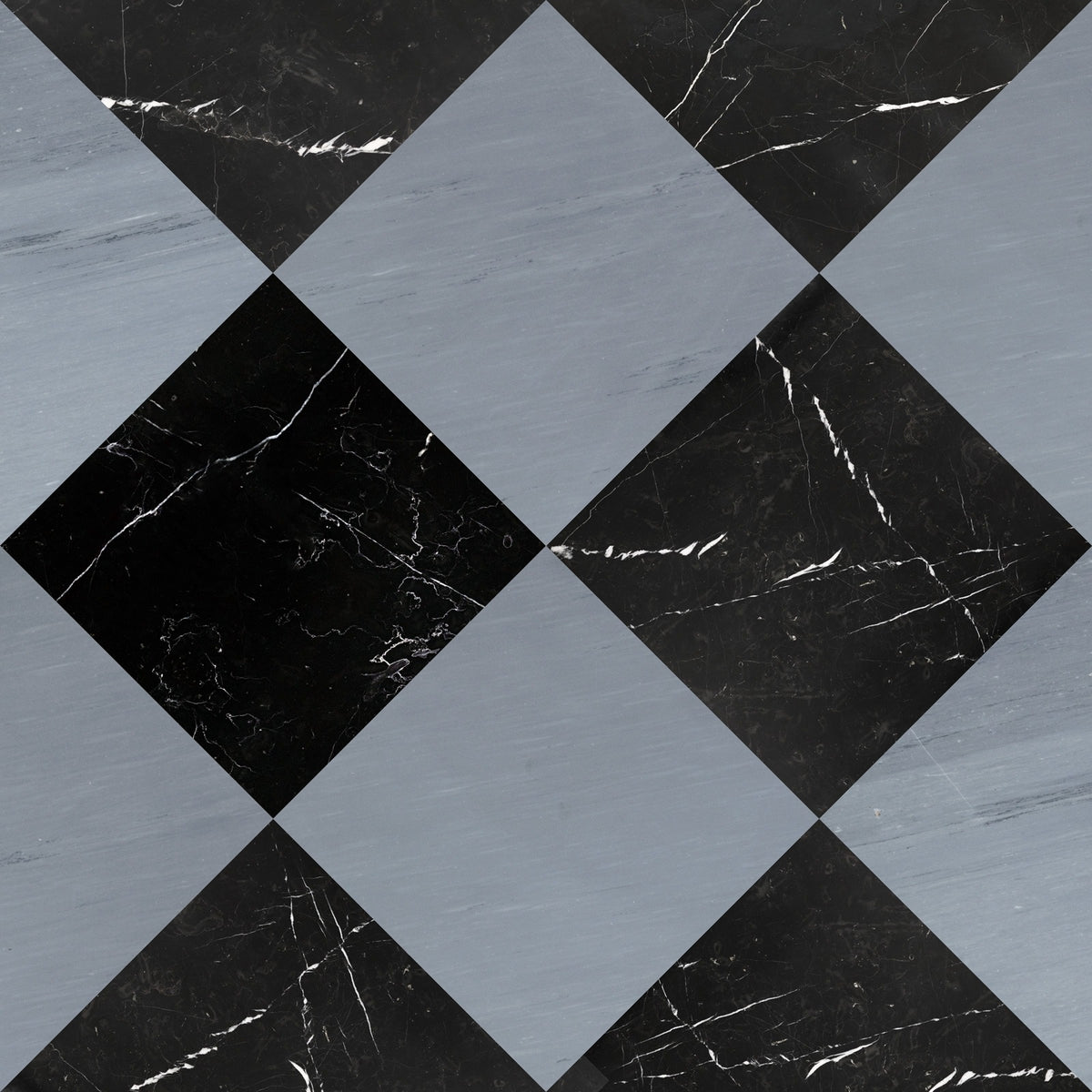 Nsr Negro Marquina & Bardiglio Imperiale Checkerboard tile pattern swatch — available at Surface Group