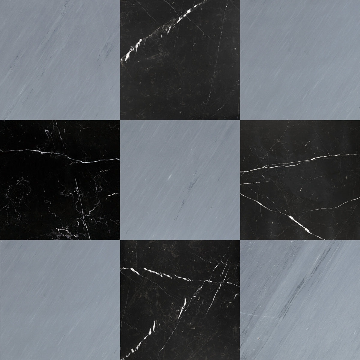 Nsr Negro Marquina & Bardiglio Imperiale Checkerboard tile pattern swatch — available at Surface Group