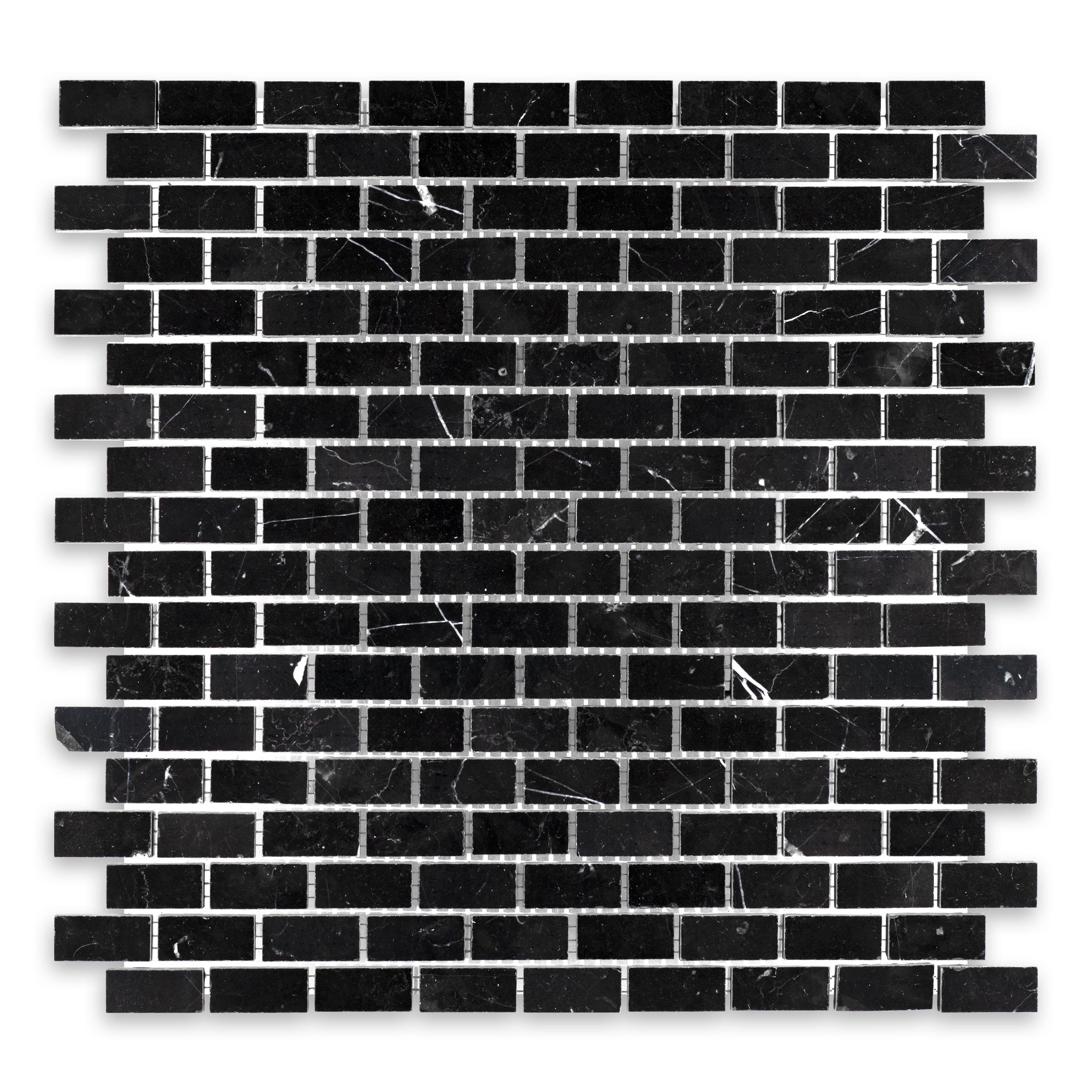 NEGRO MARQUINA: 5/8" x 1 1/4" Brick Offset Mosaic (12"×12"×3/8" | polished)