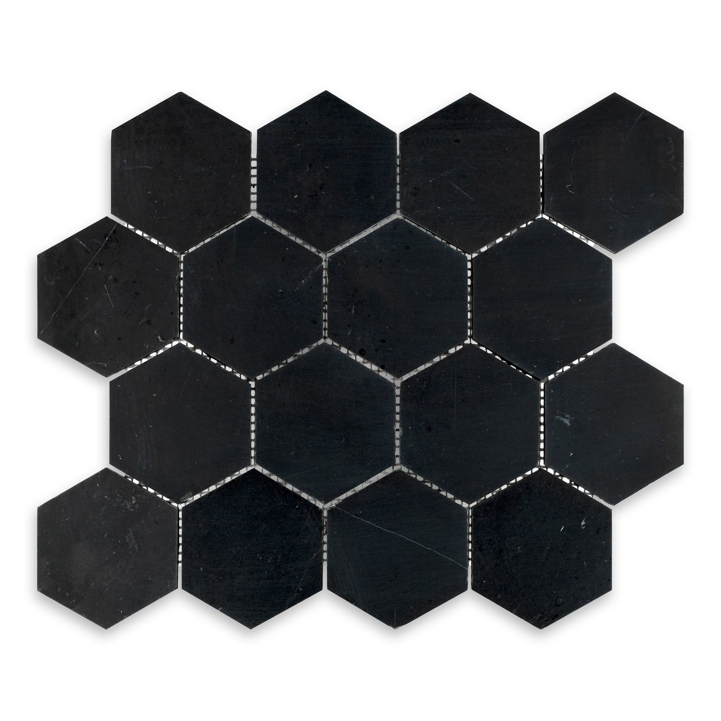 NEGRO MARQUINA: Hexagonal Mosaic (10 3/8"×12"×3/8" | polished)