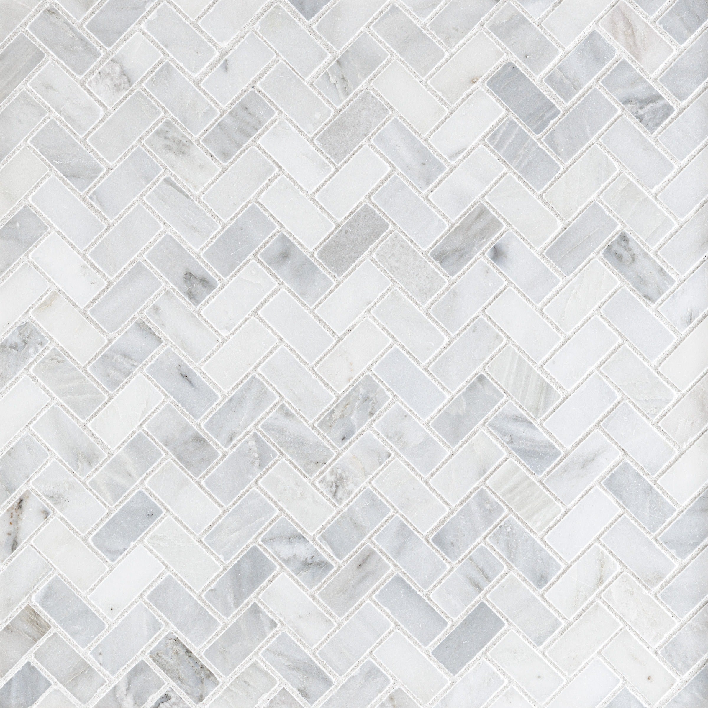 ORIENTAL WHITE: 5" x 8" Herringbone Mosaic (11 3/8"×11 3/8"×3/8" | honed)
