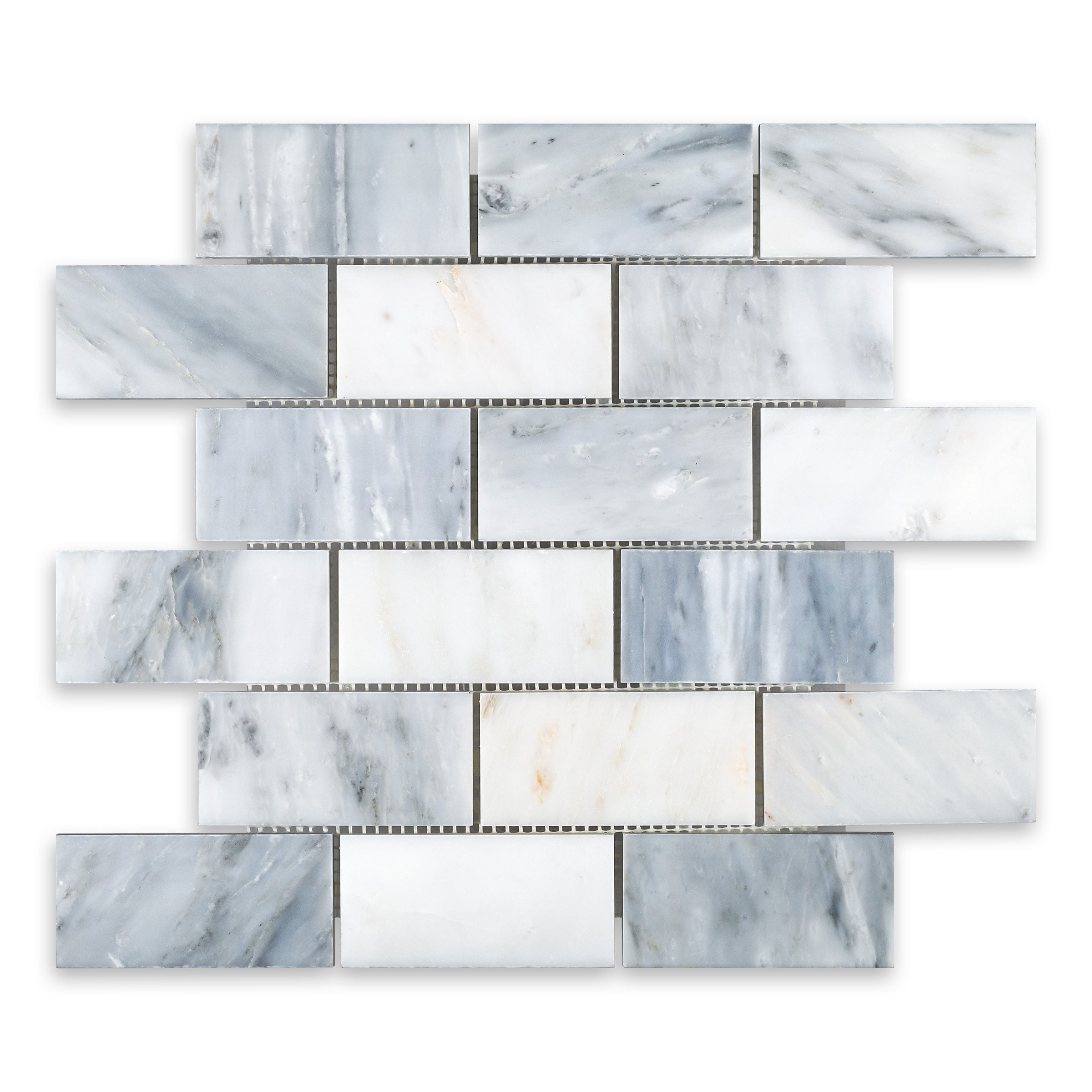 ORIENTAL WHITE: 2" x 4" Brick Offset Mosaic (11 7/8"×12"×3/8" | polished)