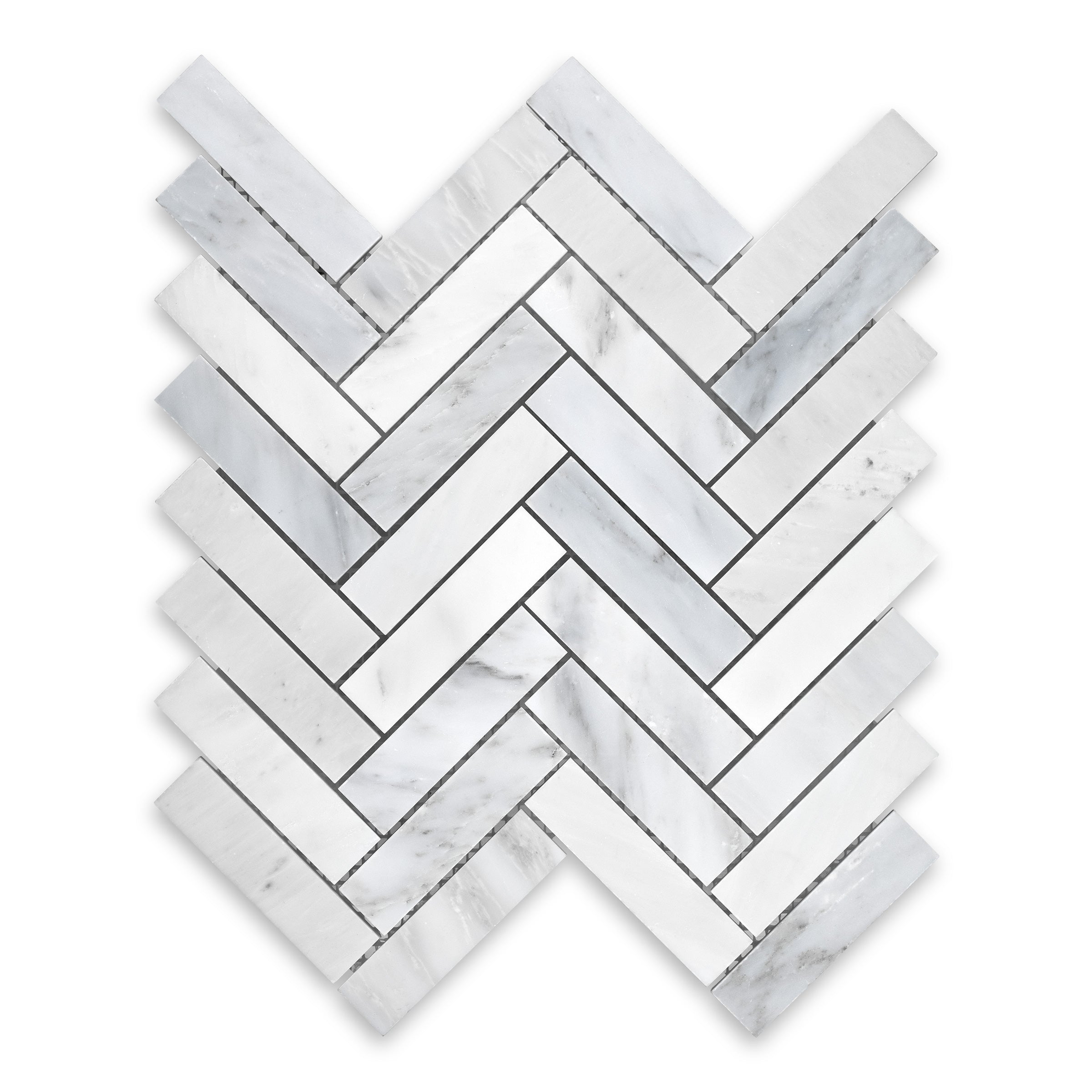 ORIENTAL WHITE: 1" x 4" Herringbone Mosaic (11 1/8"×12"×3/8" | polished)