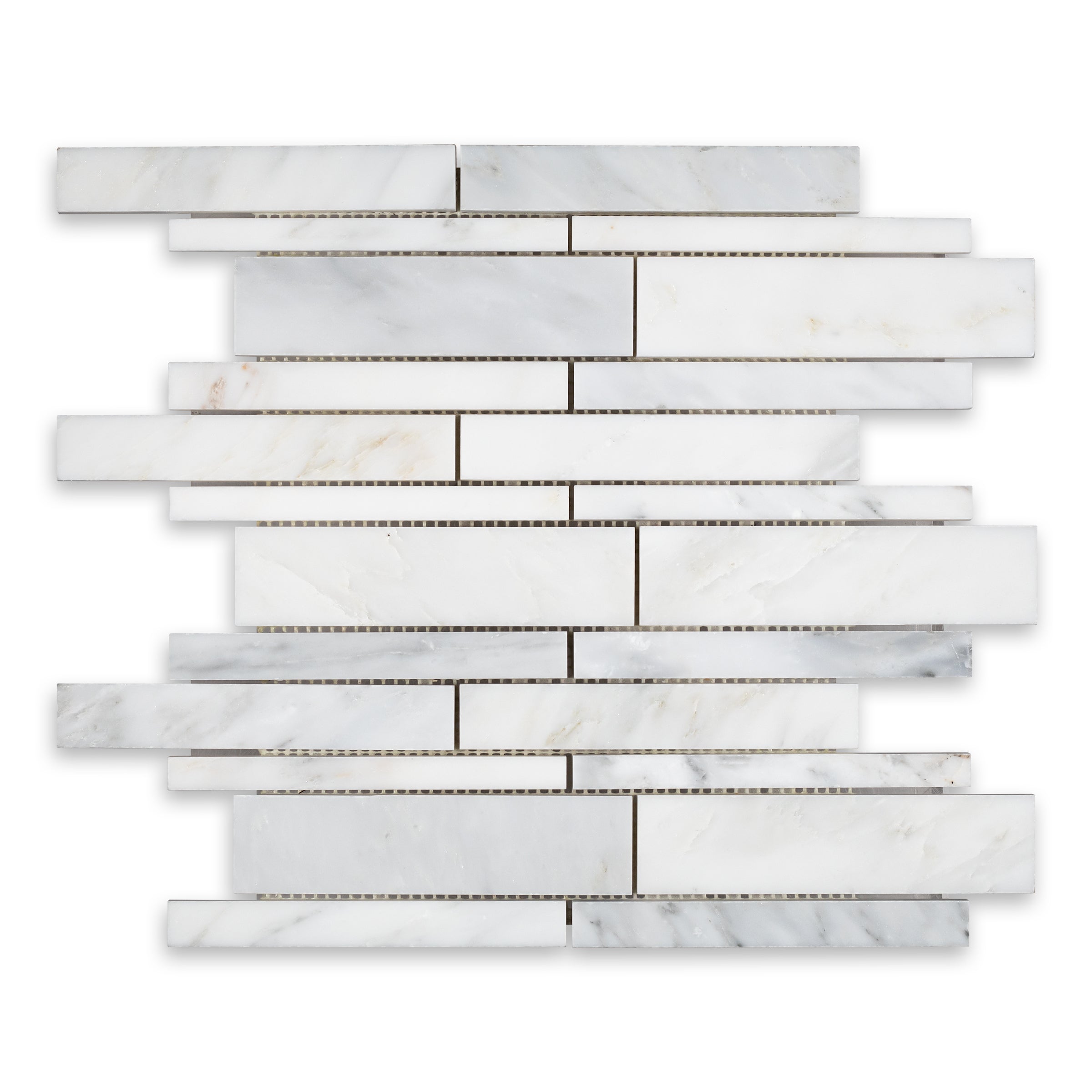 ORIENTAL WHITE: Random Strip Mosaic (11 3/8"×11 3/4"×3/8" | polished)