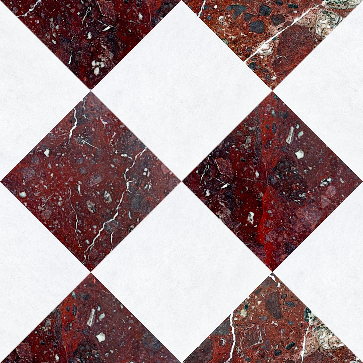 Nsr Polar White & Rosso Levanto Checkerboard tile pattern swatch — available at Surface Group