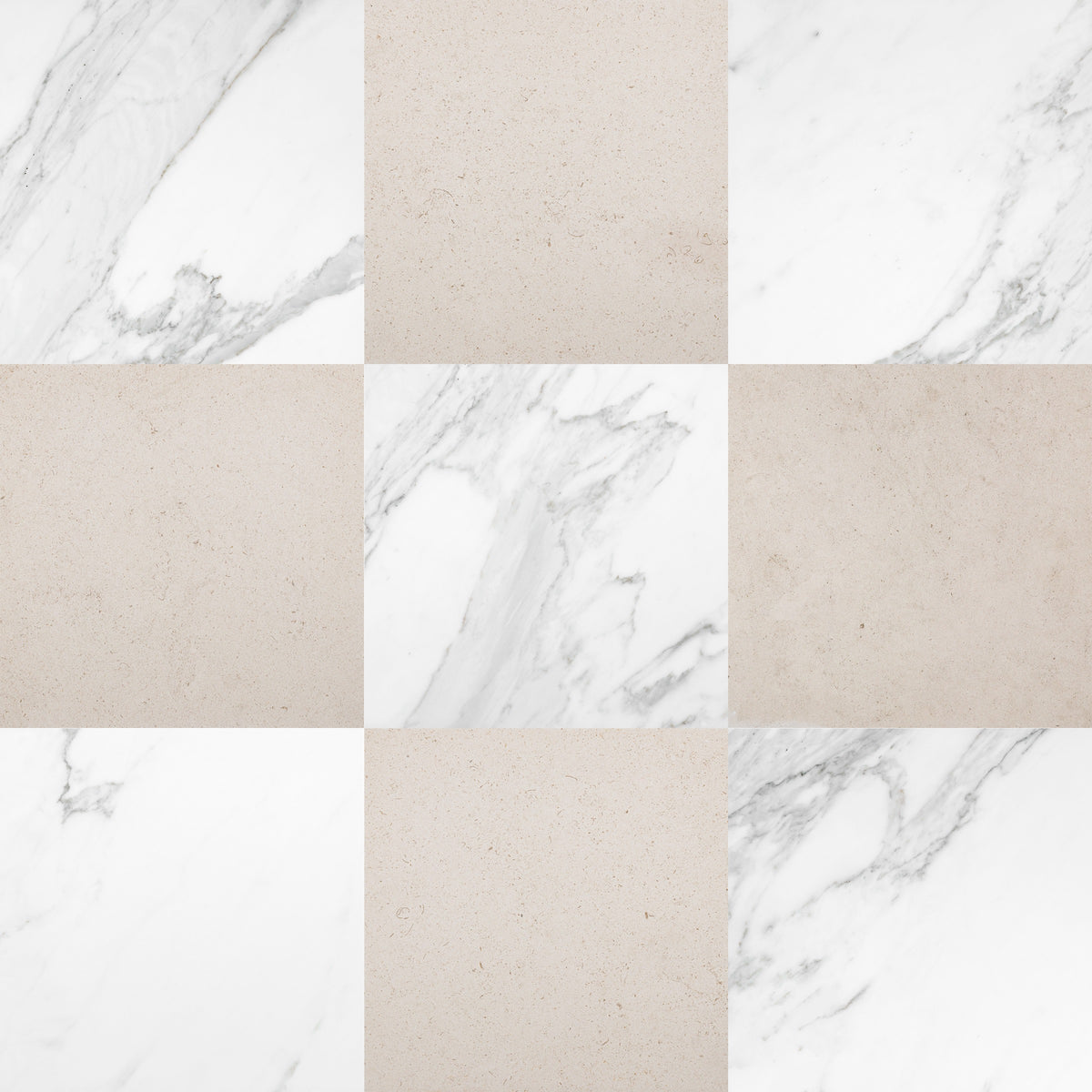 Nsr Porto Beige & Calacatta Gold Checkerboard tile pattern swatch — available at Surface Group