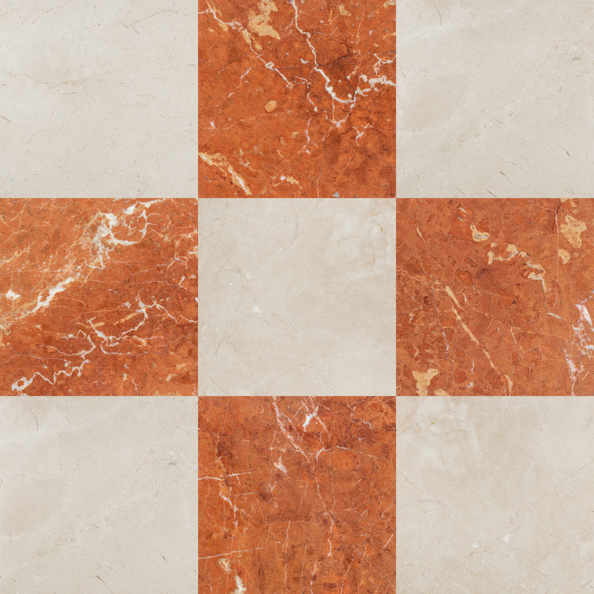 Nsr Rojo Alicante & Crema Marfil Select Checkerboard tile pattern swatch — available at Surface Group