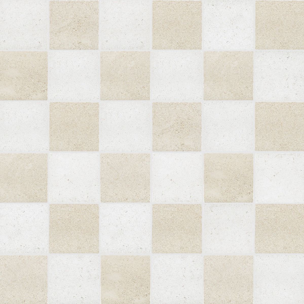Nsr Solene & Porto Beige Checkerboard tile pattern swatch — available at Surface Group