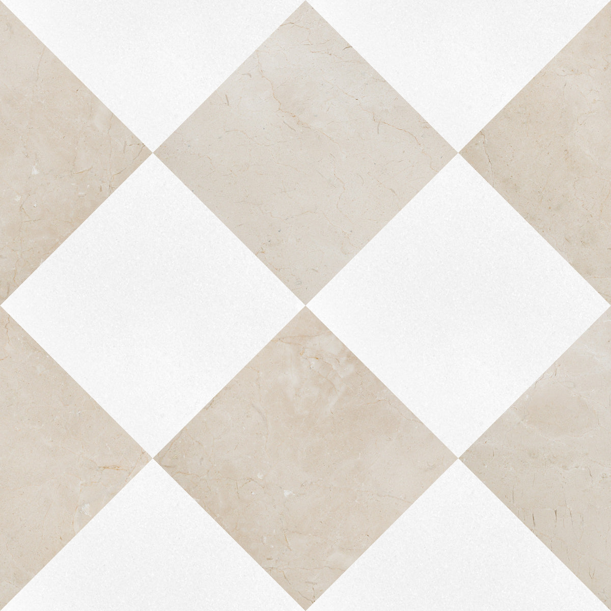 Nsr Thassos White & Crema Marfil Select Checkerboard tile pattern swatch — available at Surface Group