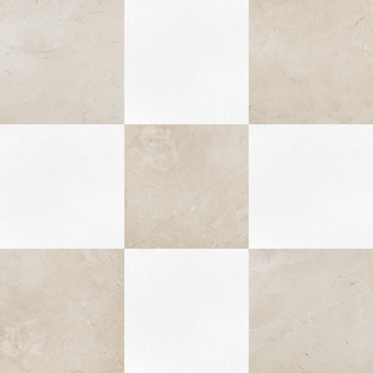 Nsr Thassos White & Crema Marfil Select Checkerboard tile pattern swatch — available at Surface Group