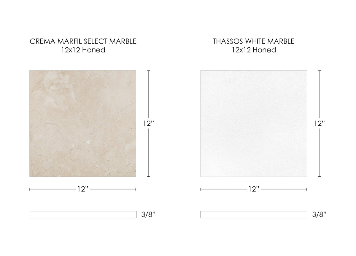 Nsr Thassos White & Crema Marfil Select Checkerboard tile — available at Surface Group